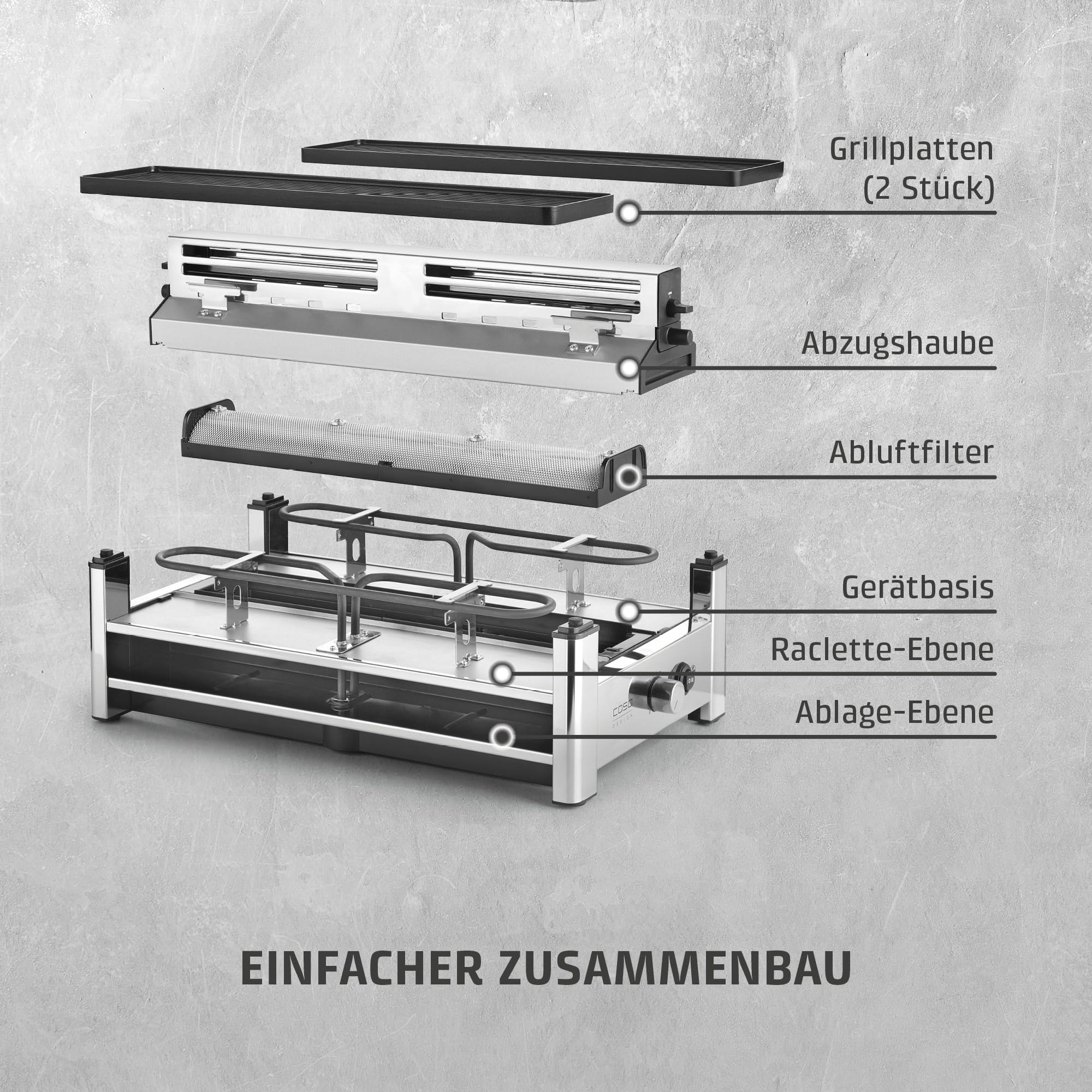 Caso Raclette AirClean Raclettegrill 8 Personen 1500 W Edelstahl