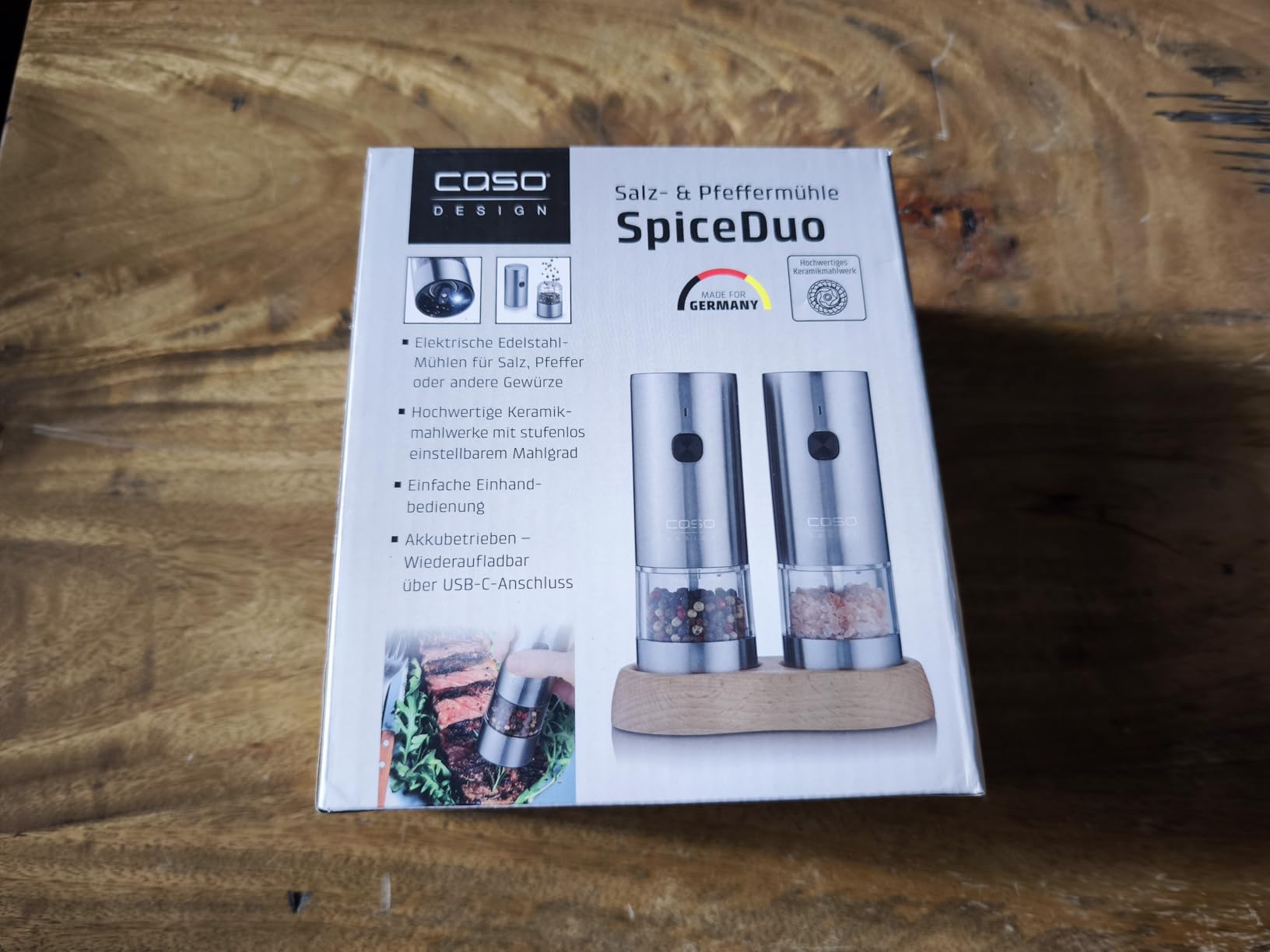 Caso SpiceDuo Salz- & Pfeffermühle Set Edelstahl USB-C 2er