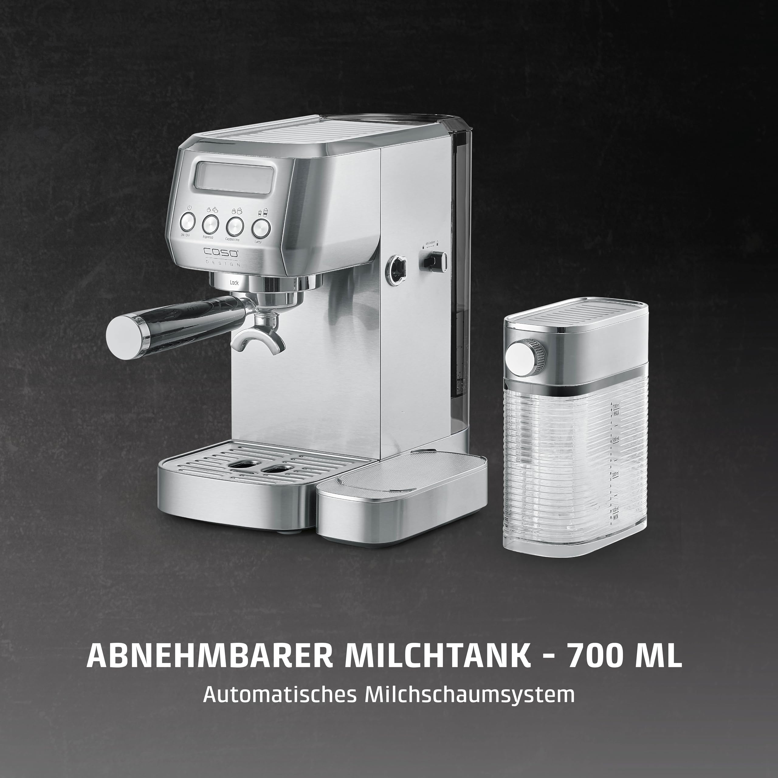 Caso Espresso Gourmet Latte Siebträgermaschine Silber Modern