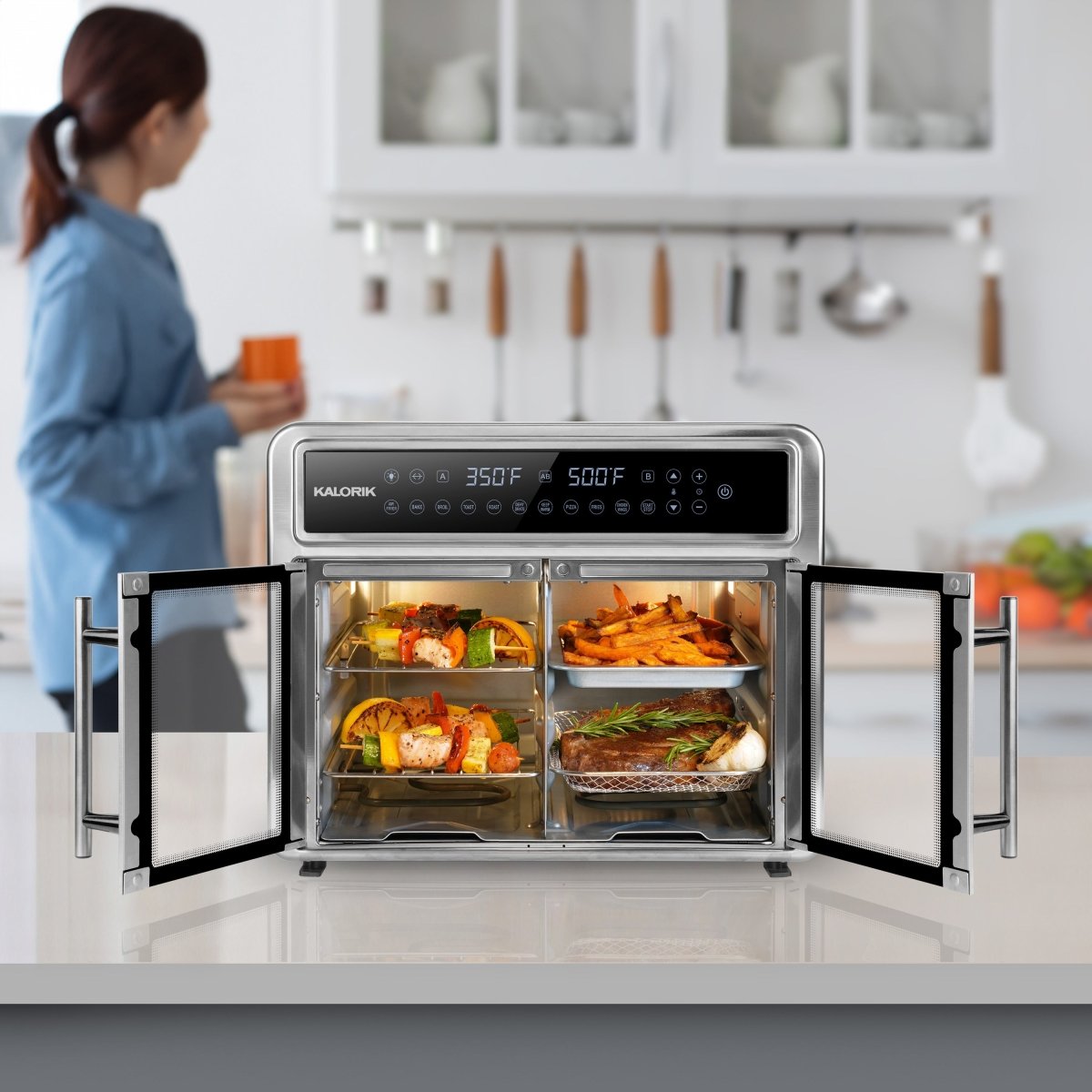Kalorik MAXX Flex Trio Heißluftfritteuse 26 QT Doppel-Ofen