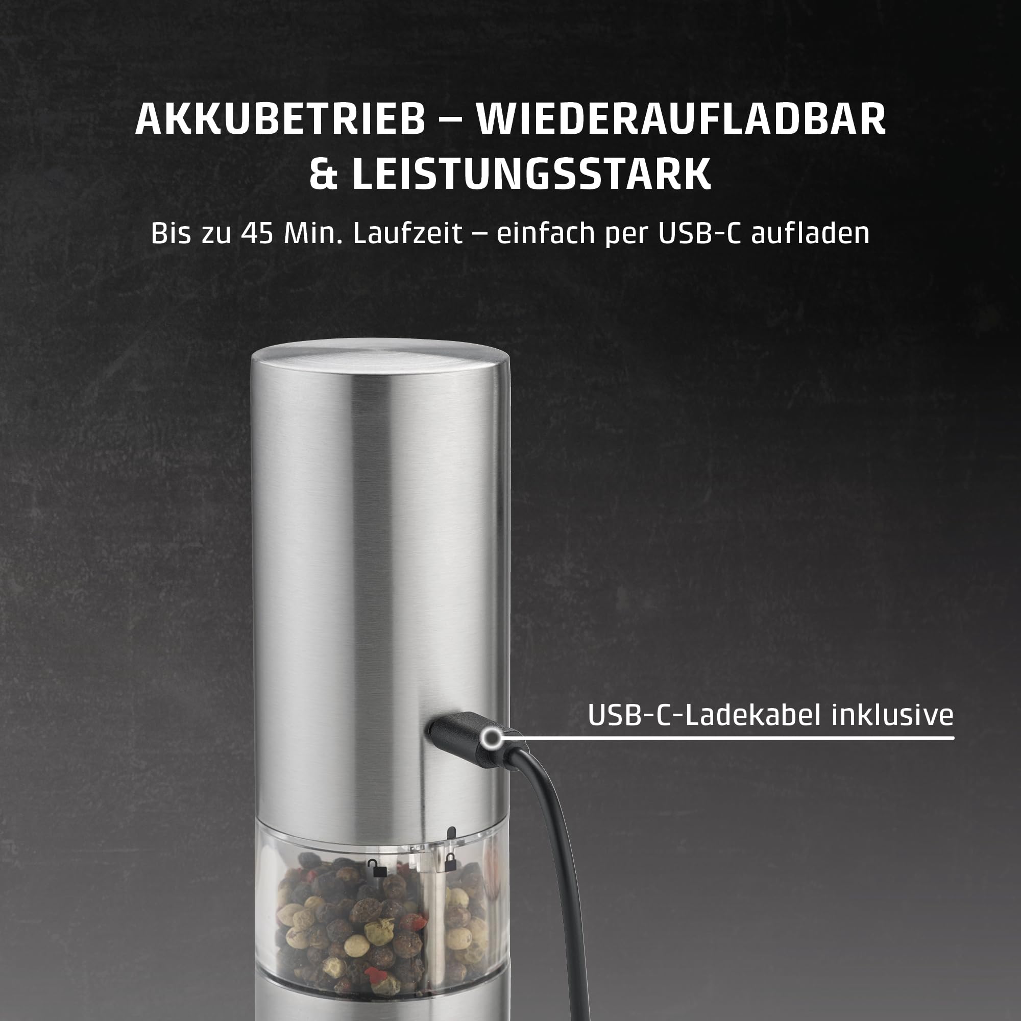 Caso SpiceDuo Salz- & Pfeffermühle Set Edelstahl USB-C 2er