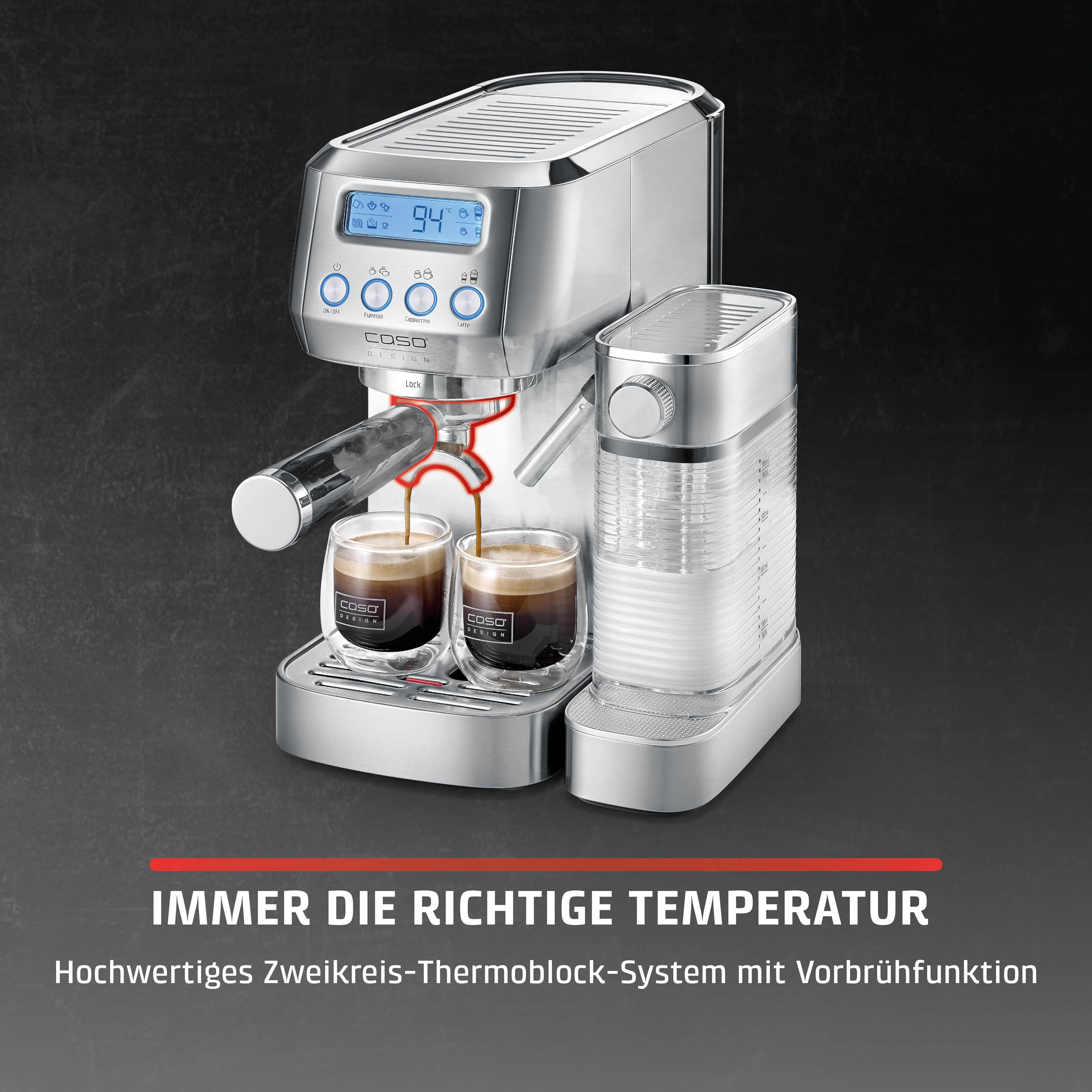 Caso Espresso Gourmet Latte Siebträgermaschine Silber Modern