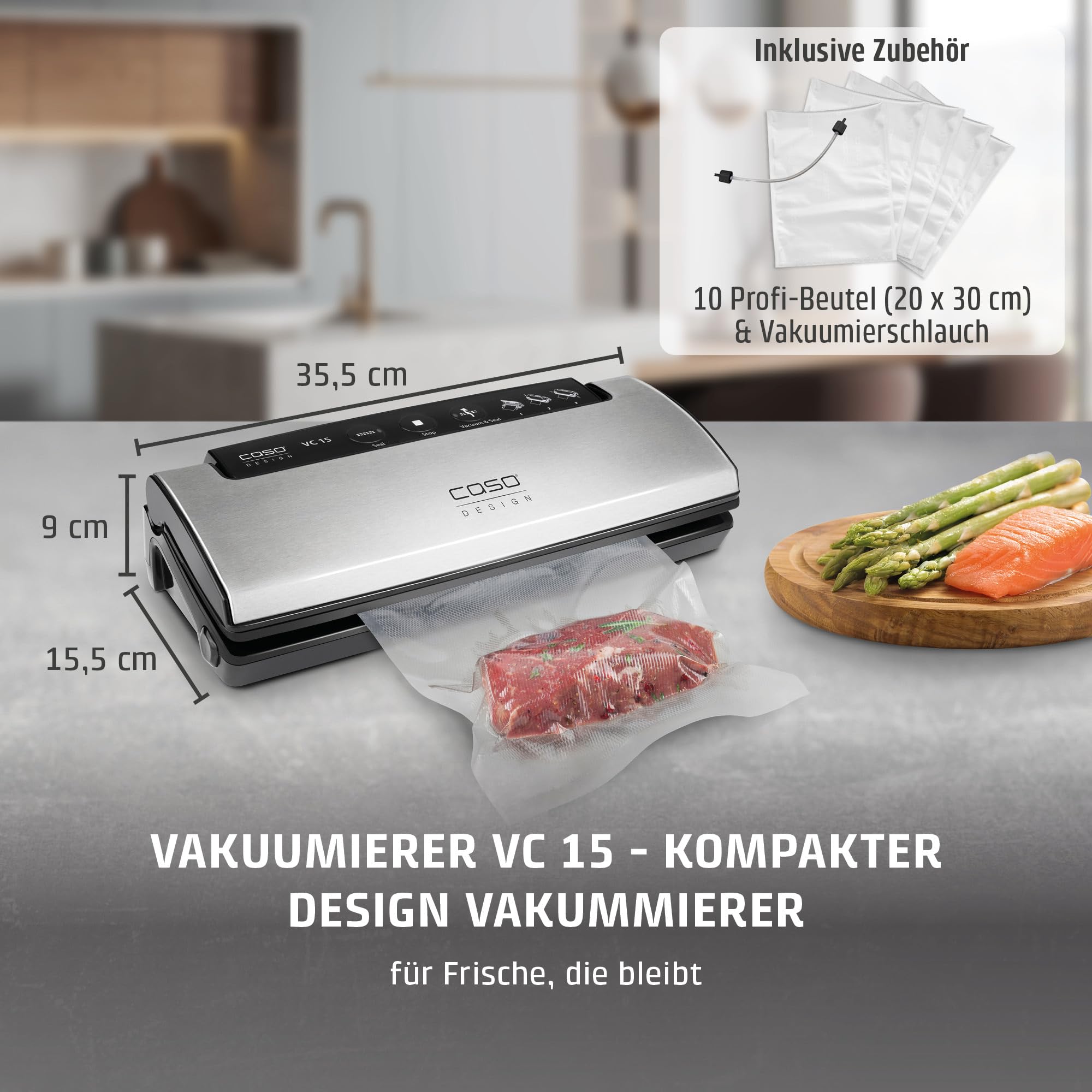 CASO VC15 Vakuumierer mit 10 Beuteln 30 cm Schweißnaht