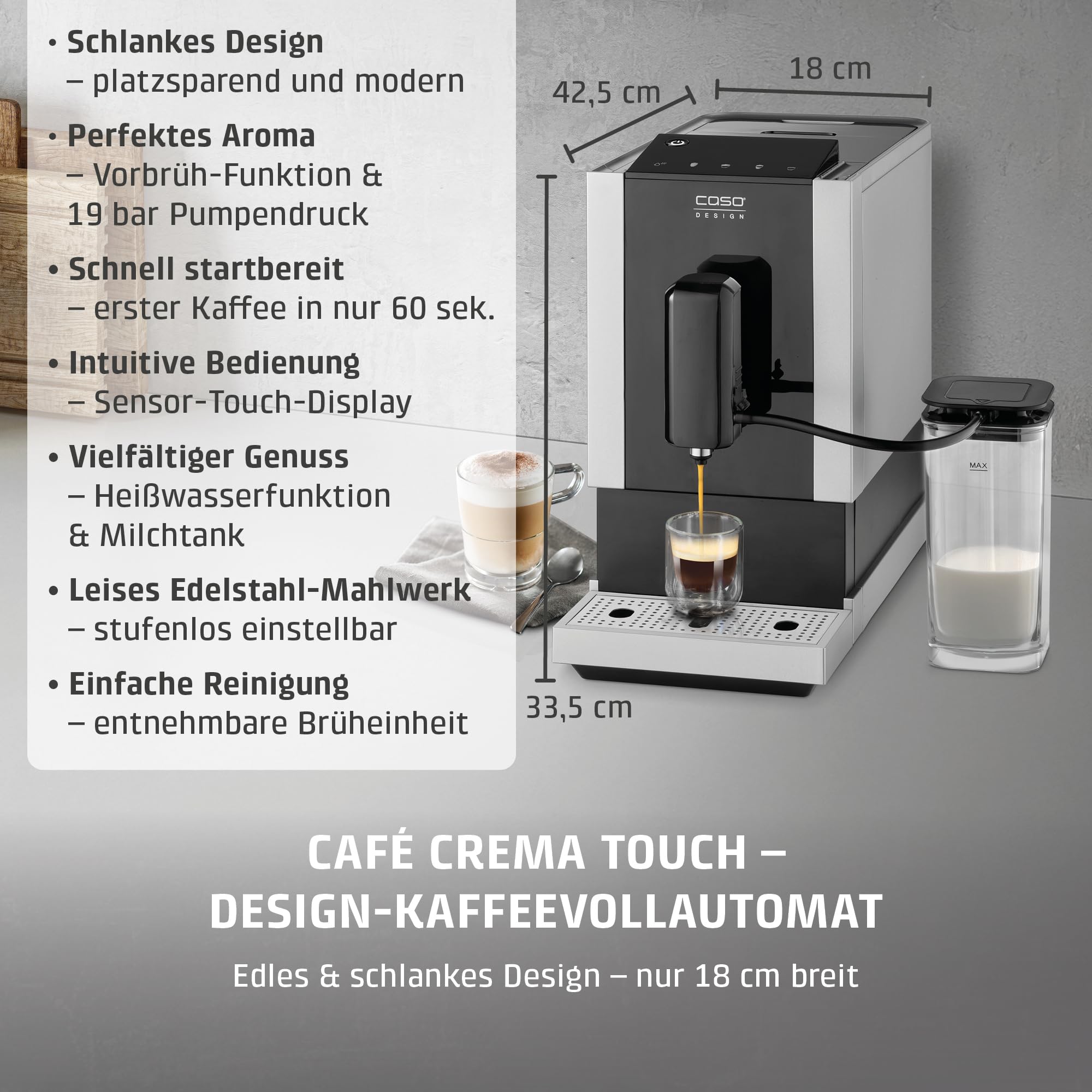Caso Café Crema Touch Kaffeevollautomat mit Milchtank