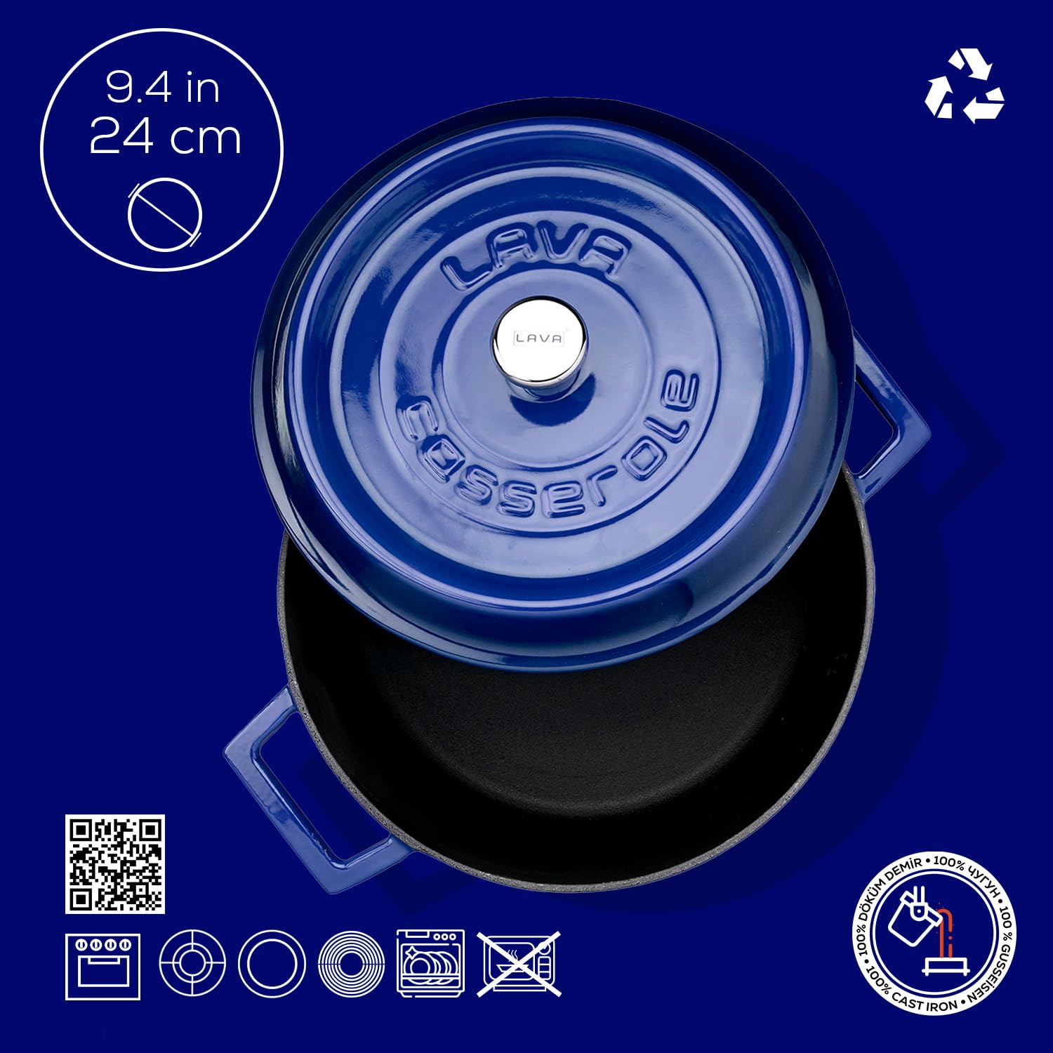 Lava Signature Series LVYTC24K2B Bräter 4,5 L Blau emailliert