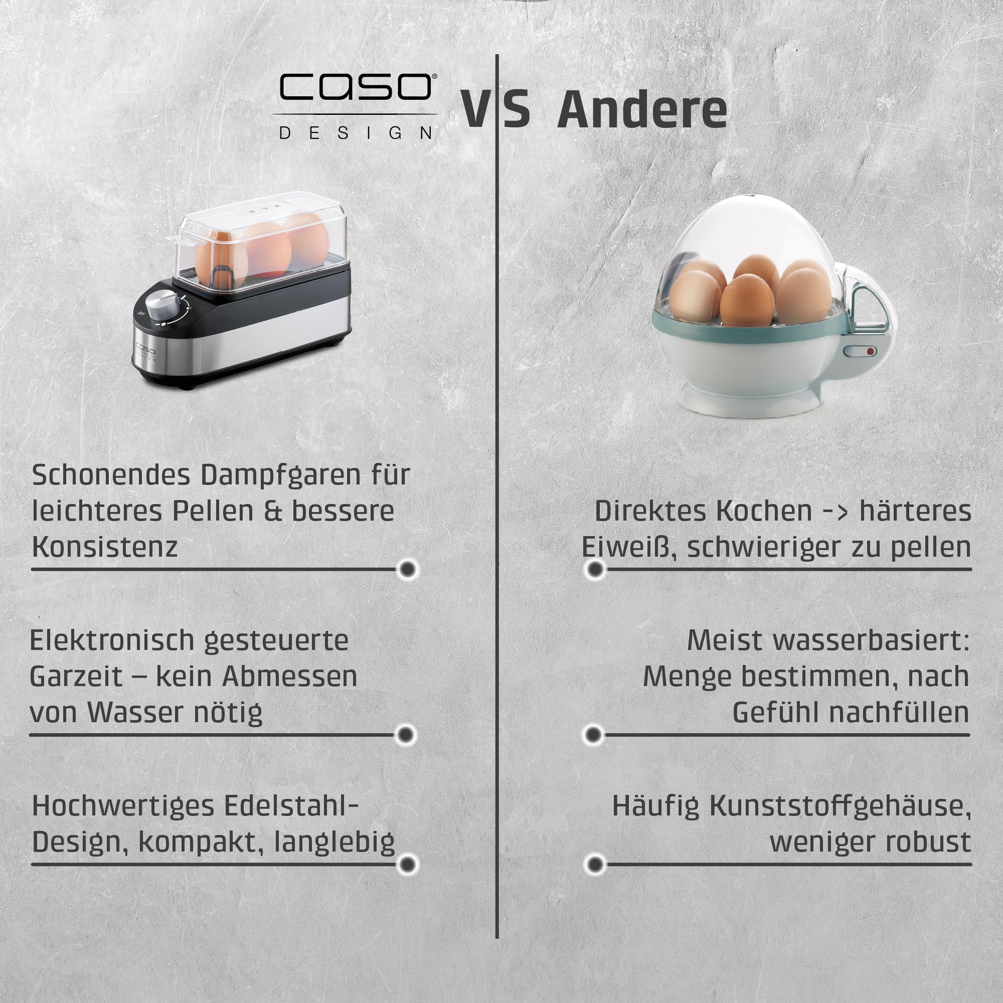 CASO E3 Eierkocher 3 Eier Edelstahl Drehregler