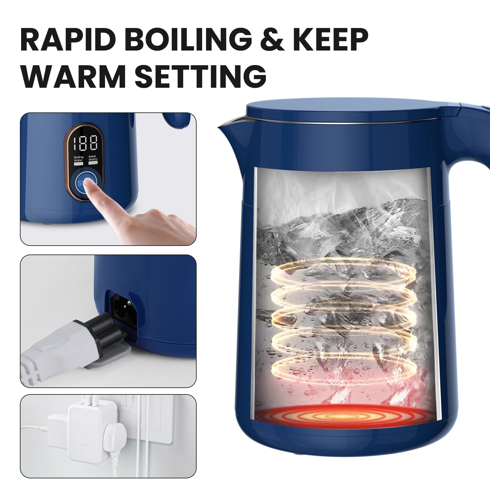 Vocha Electric Kettle Mini Wasserkocher 0,4L Blau 450W