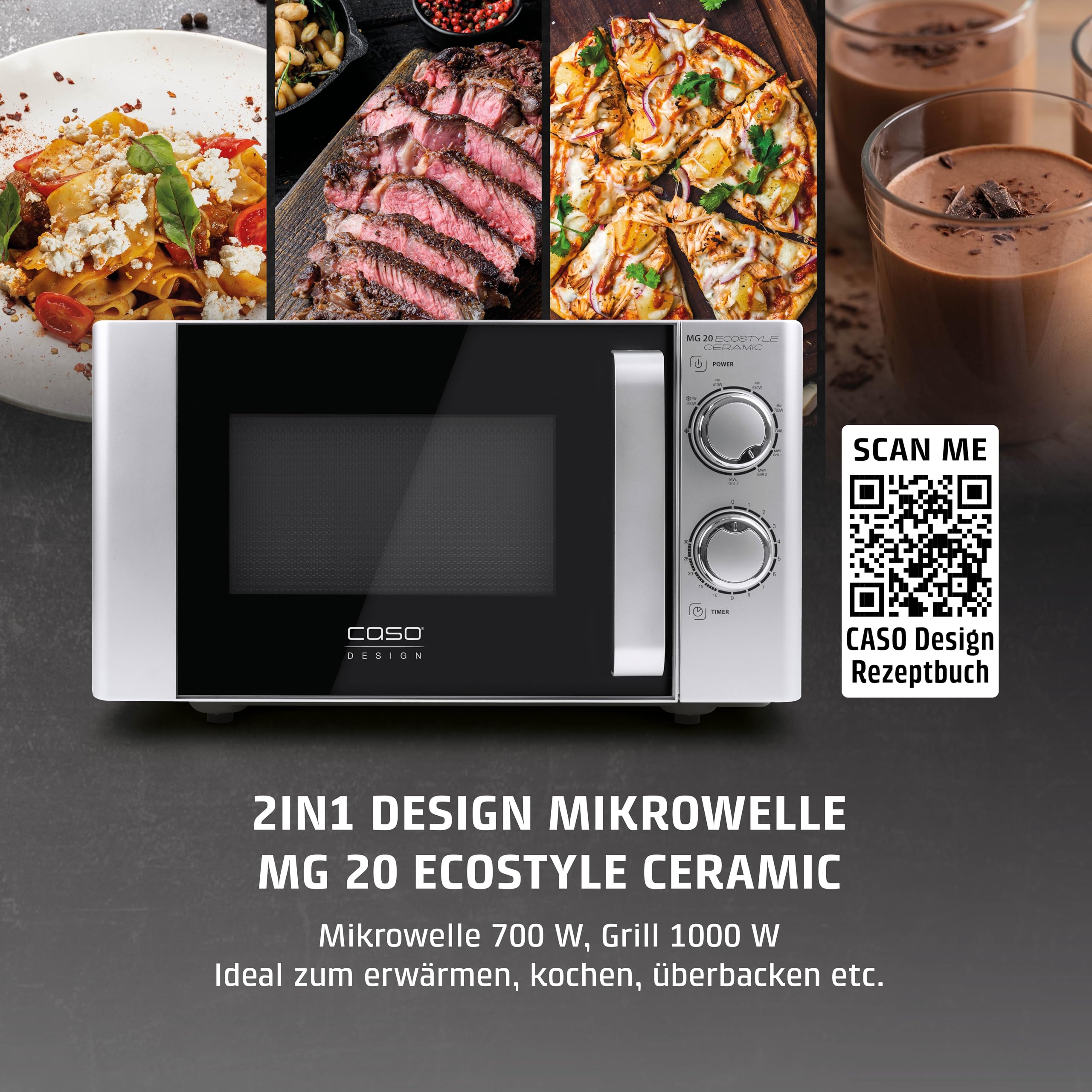 CASO MG20 Ecostyle Ceramic Mikrowelle mit Grill 20 Liter