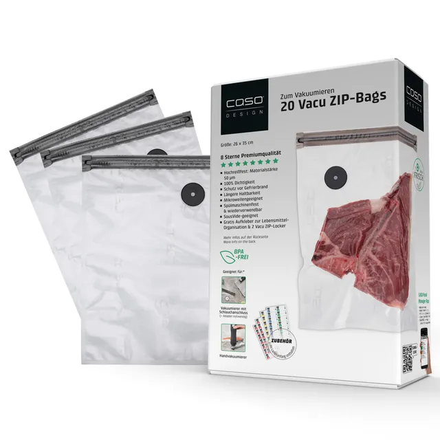 CASO Vacu ZIP-Beutel 26x35 cm Vakuumbeutel 20 Stück