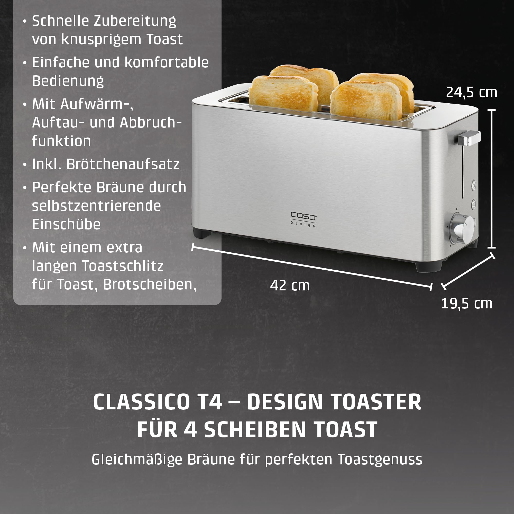 Caso Classico T4 Toaster Edelstahl 4 Scheiben 5 Stufen
