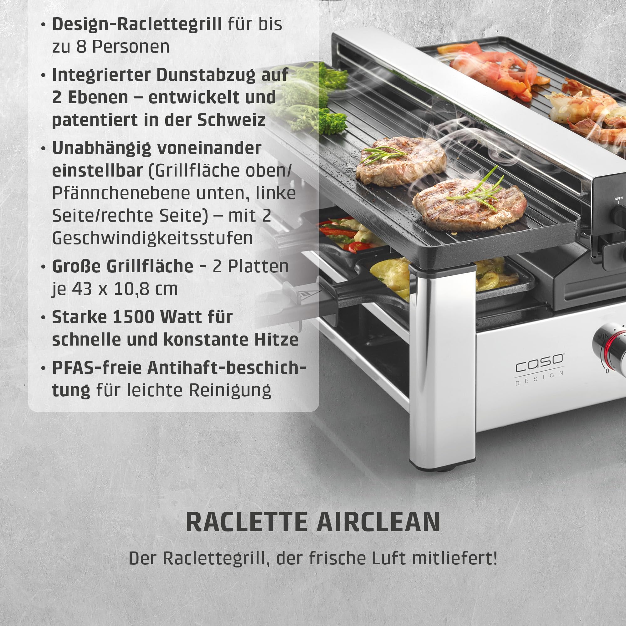 Caso Raclette AirClean Raclettegrill 8 Personen 1500 W Edelstahl