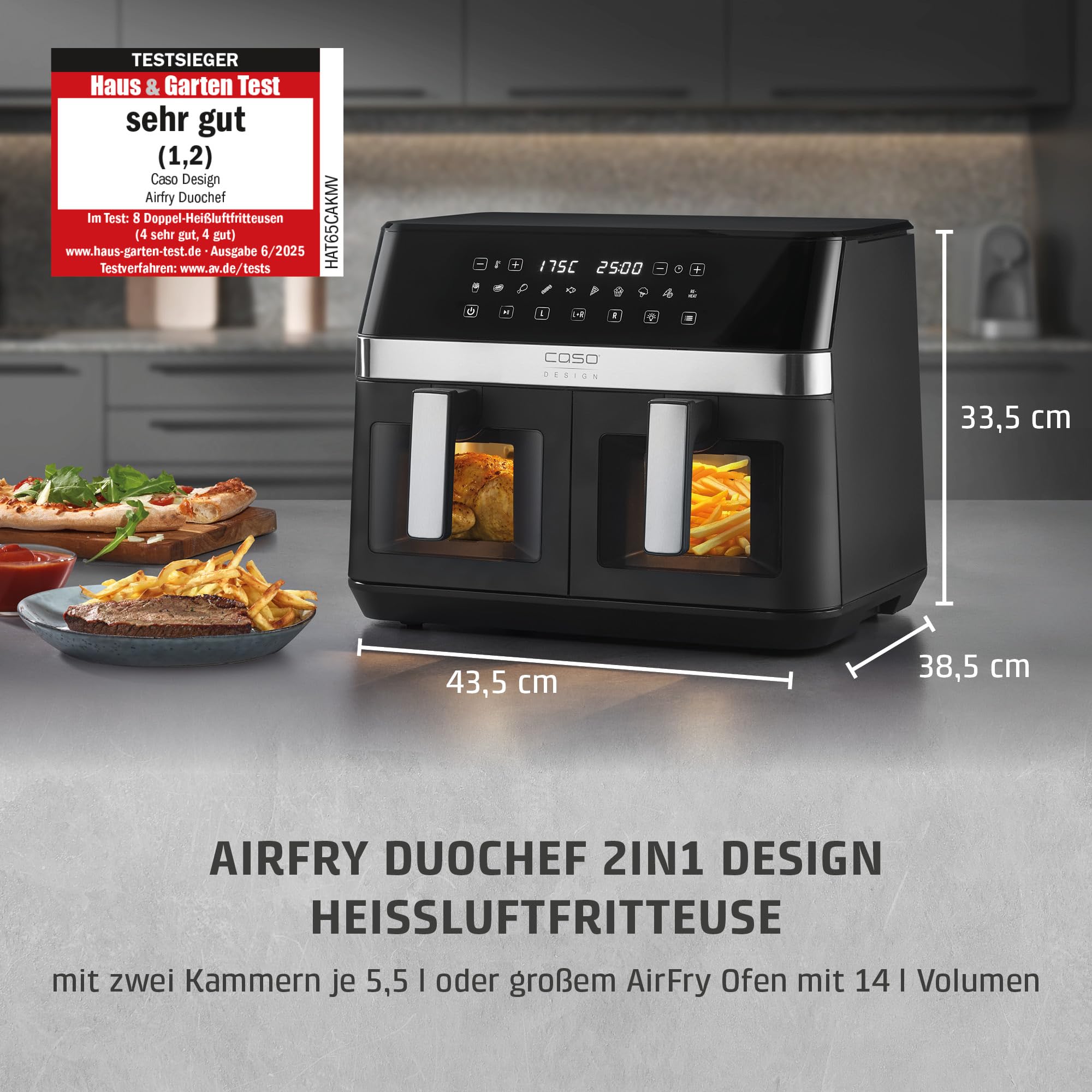 CASO AirFry DuoChef Heißluftfritteuse 14 l 2 Kammern
