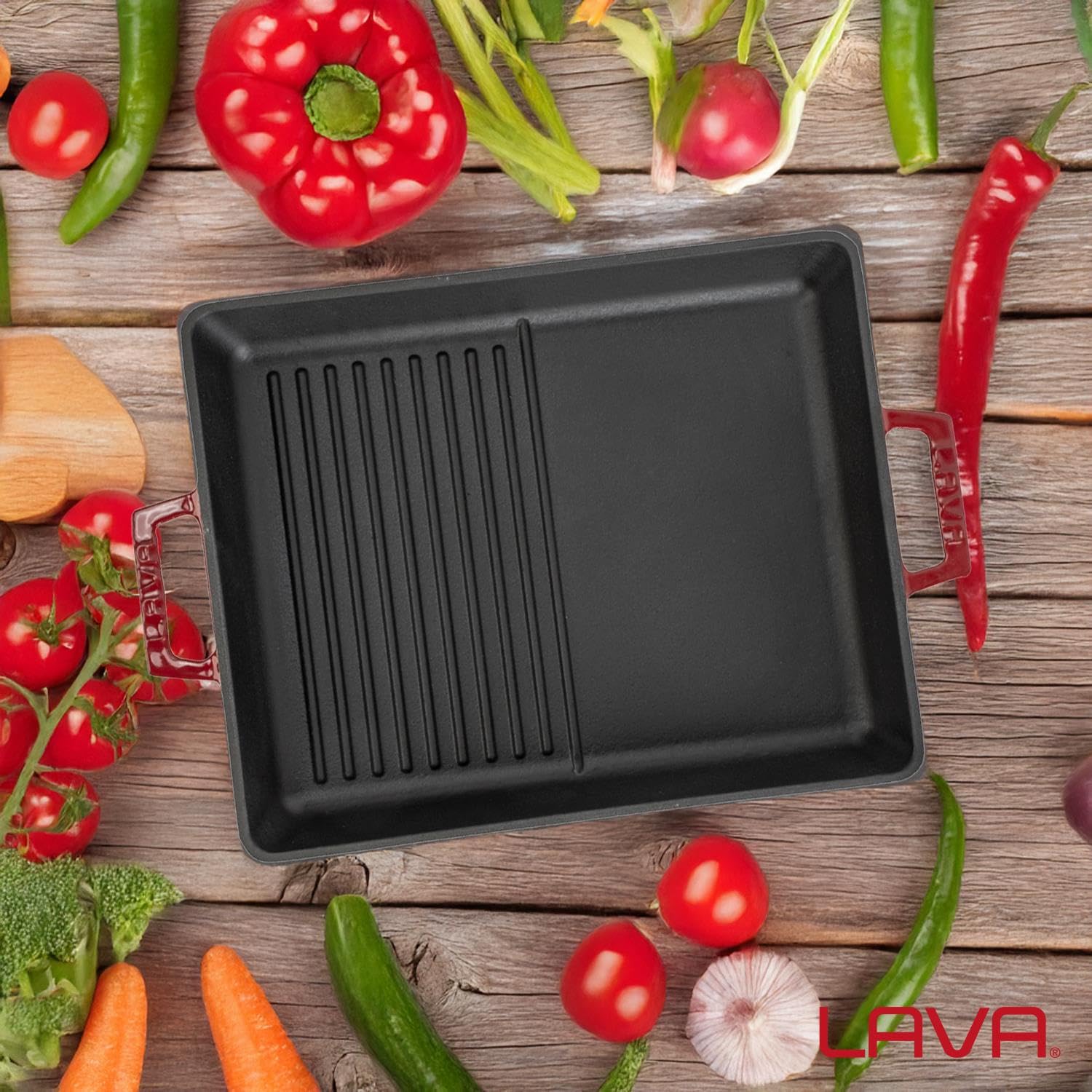 Lava Signature Grillpfanne 26x32 cm Burgund Gusseisen