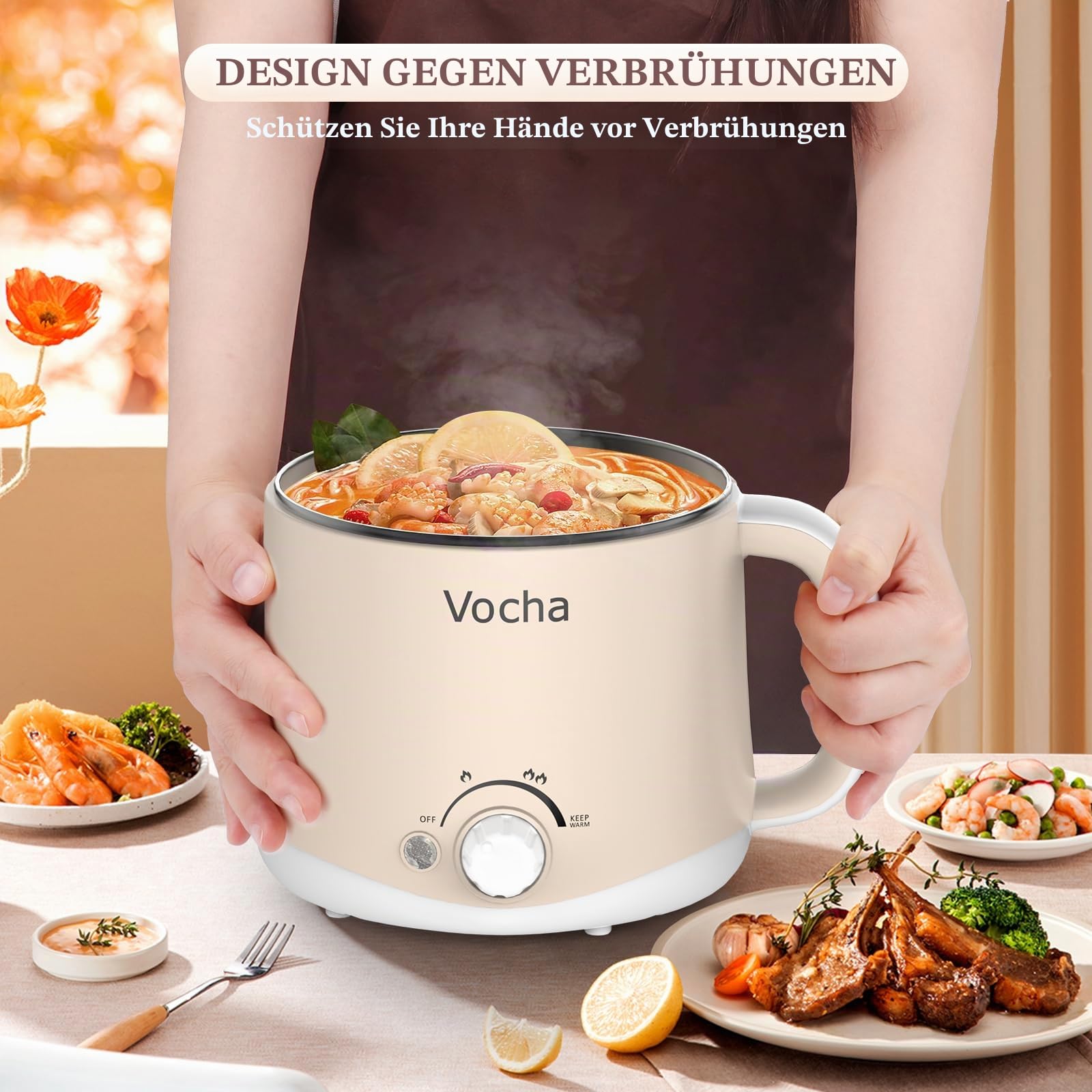 Vocha Electric Pot Hot Pot 1,6 Liter Beige 600 Watt