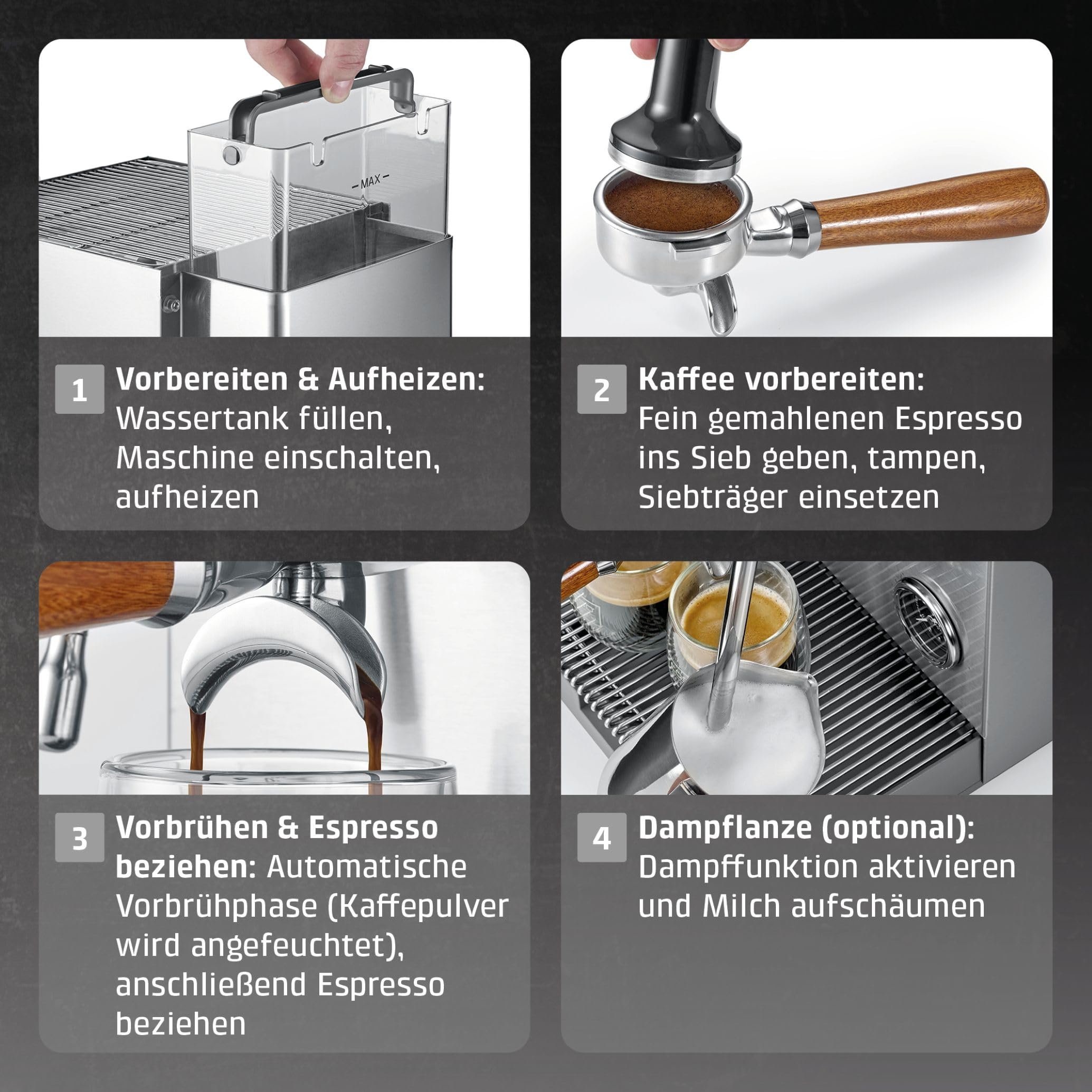 Caso EspressoGourmet Advanced Siebträgermaschine 19 bar 2 L