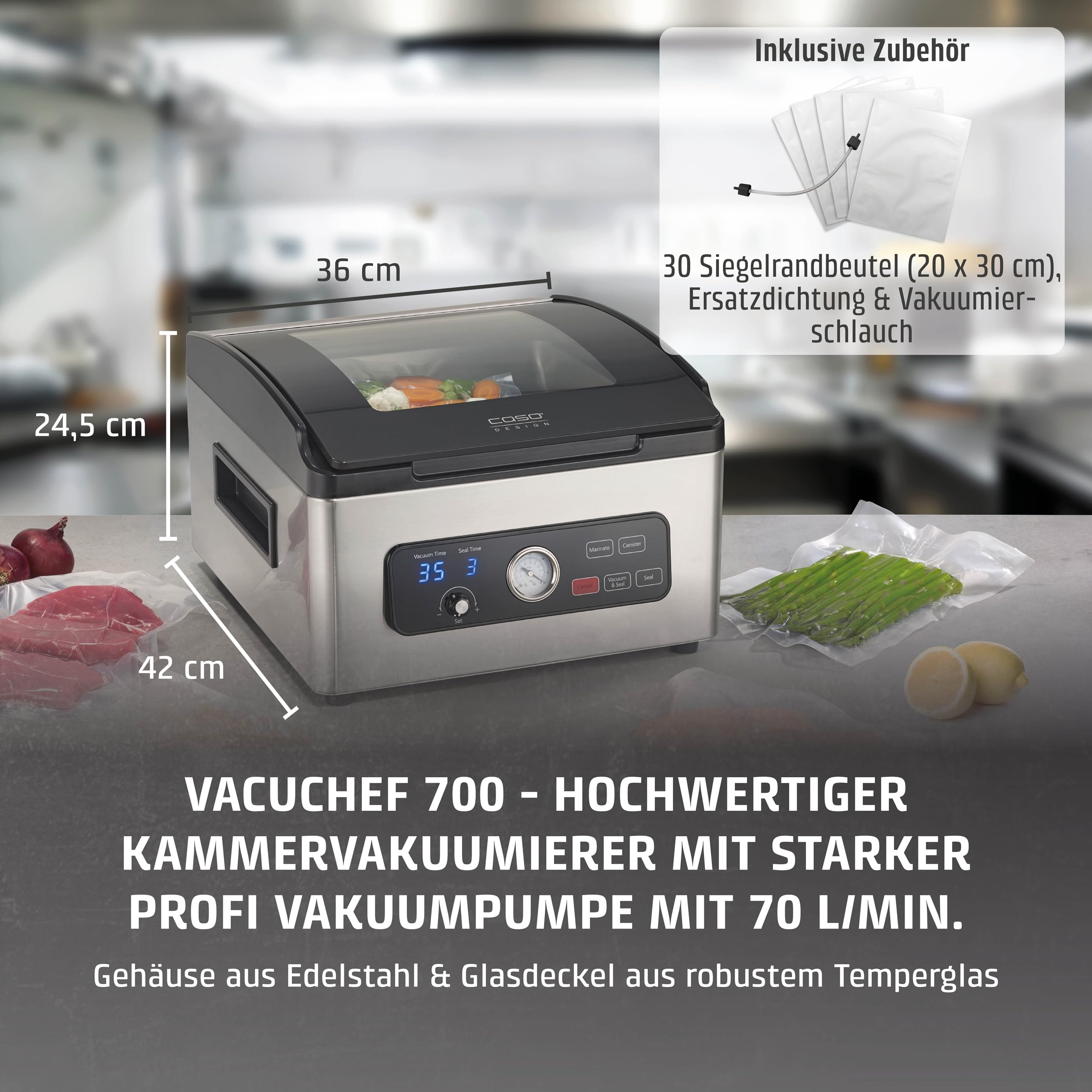 CASO VacuChef 700 Kammervakuumierer Edelstahl 8L 70L/min