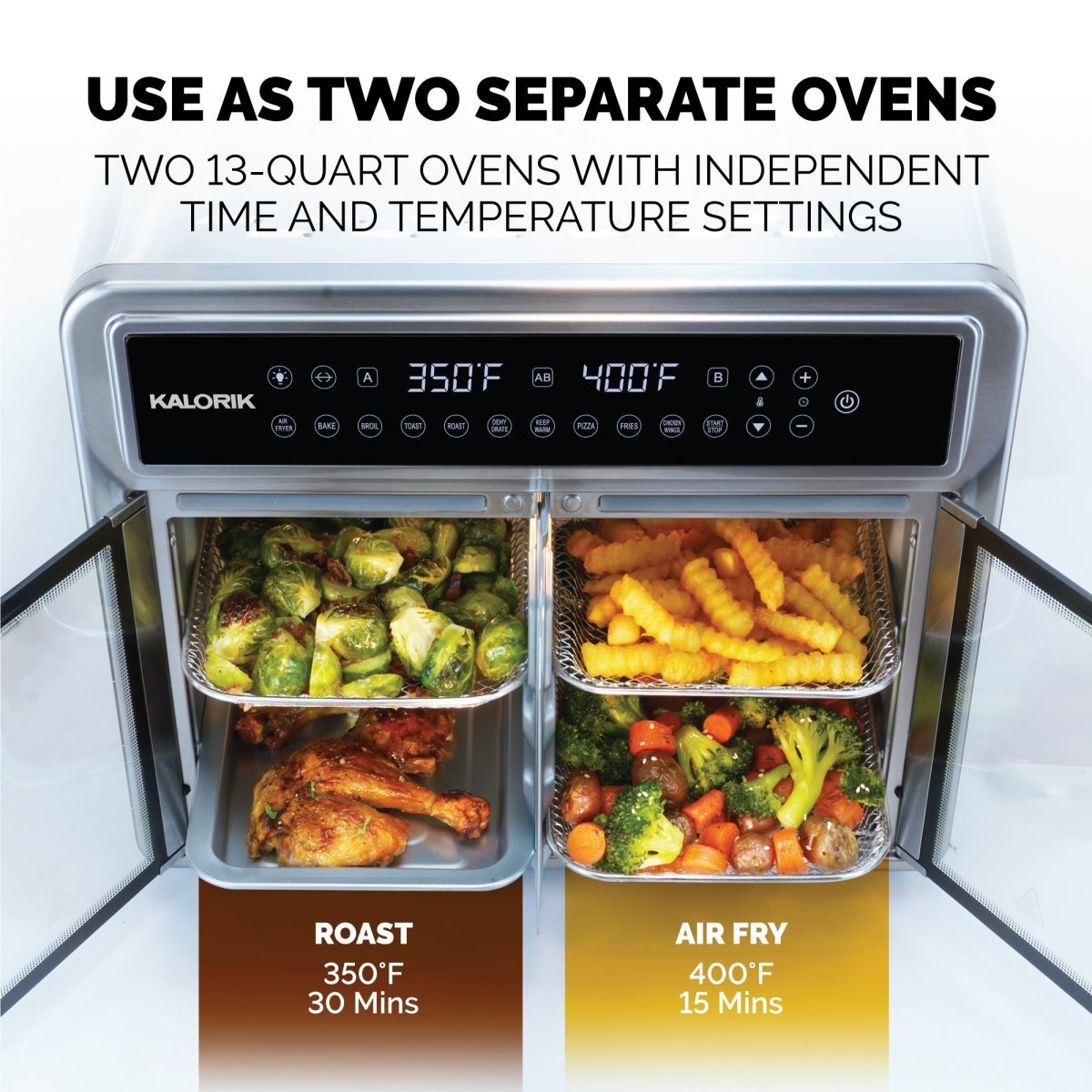 Kalorik MAXX Flex Trio Heißluftfritteuse 26 QT Doppel-Ofen