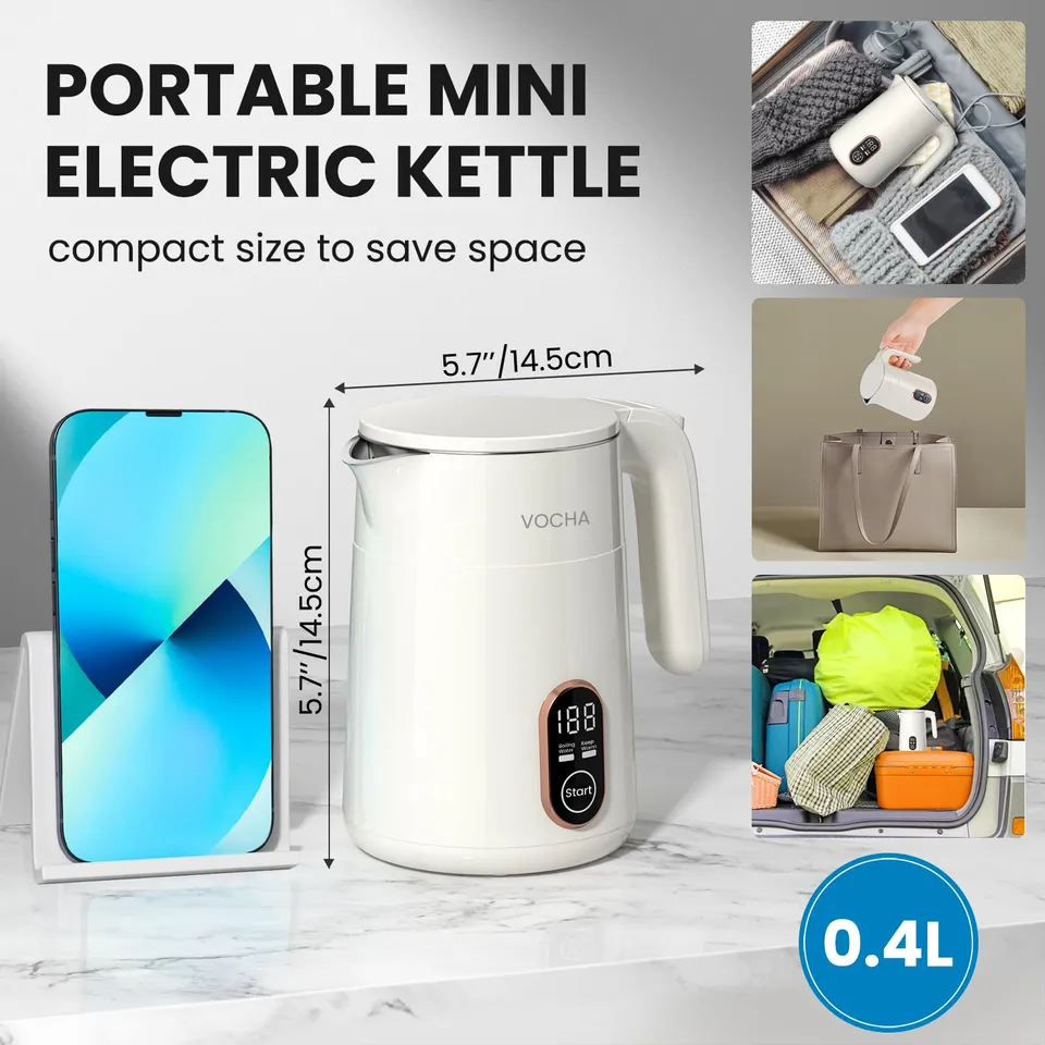 Vocha Mini Wasserkocher 0,4 L Warmhaltefunktion Weiß