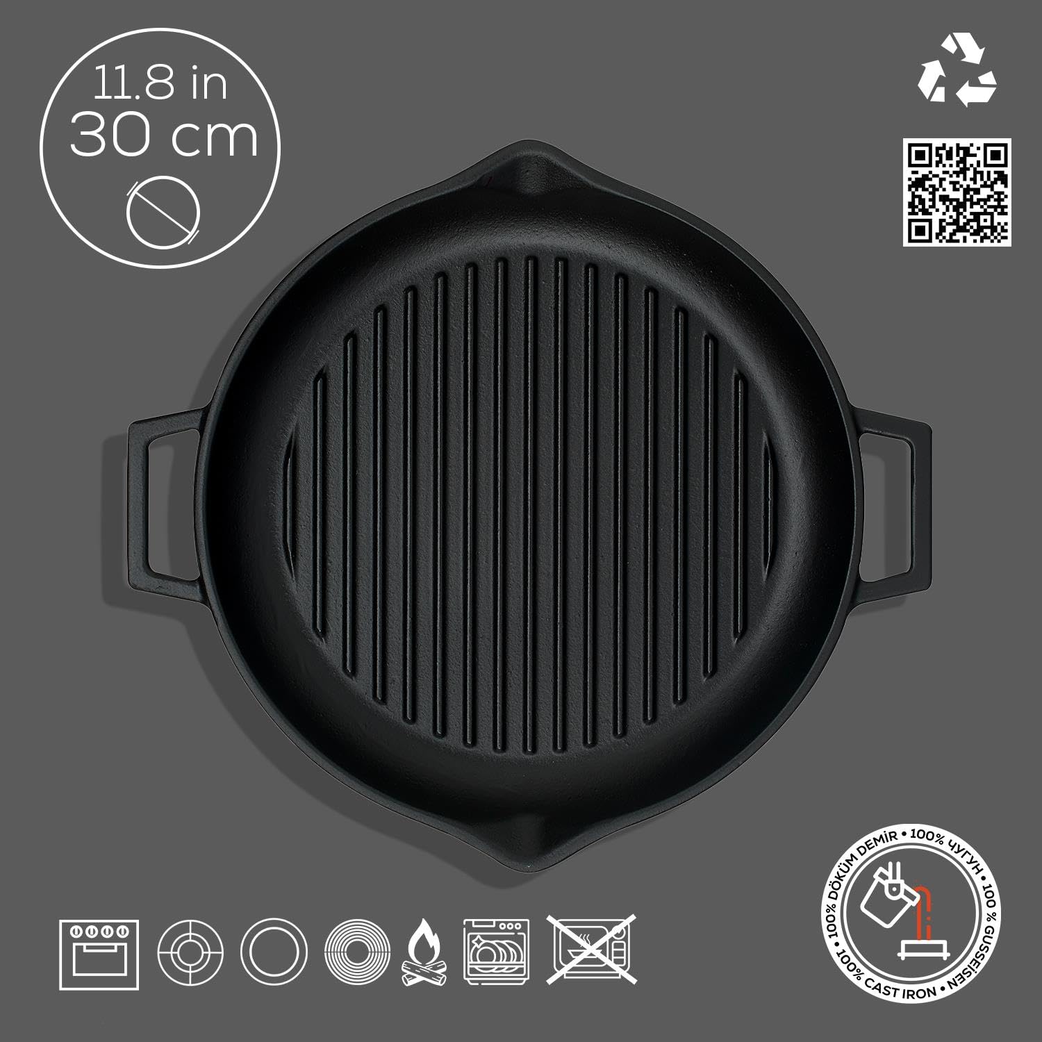 Lava ECO Series Grillpfanne 30cm Gusseisen Schwarz emailliert
