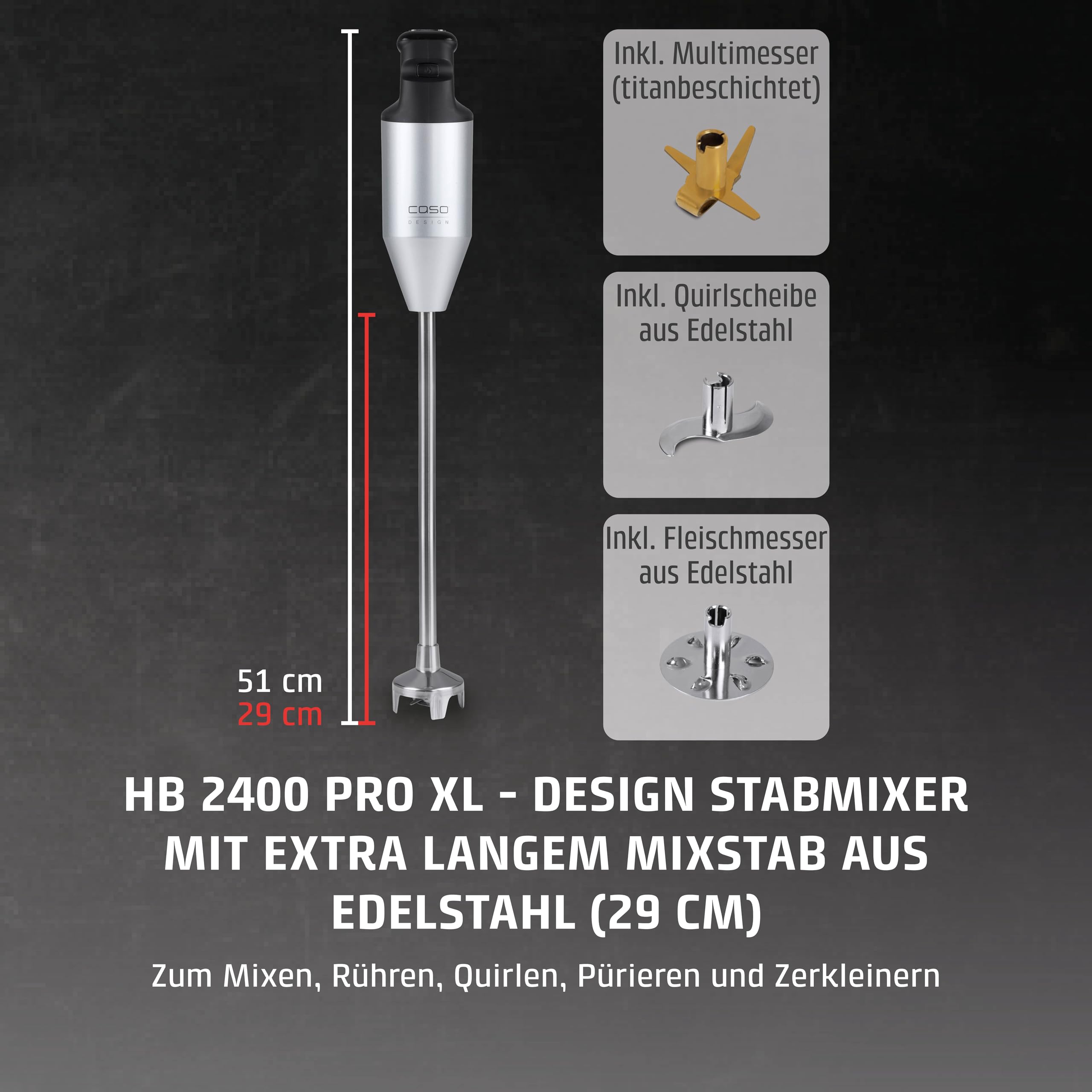 CASO HB 2400 Pro XL Stabmixer Edelstahl 29 cm 350 W