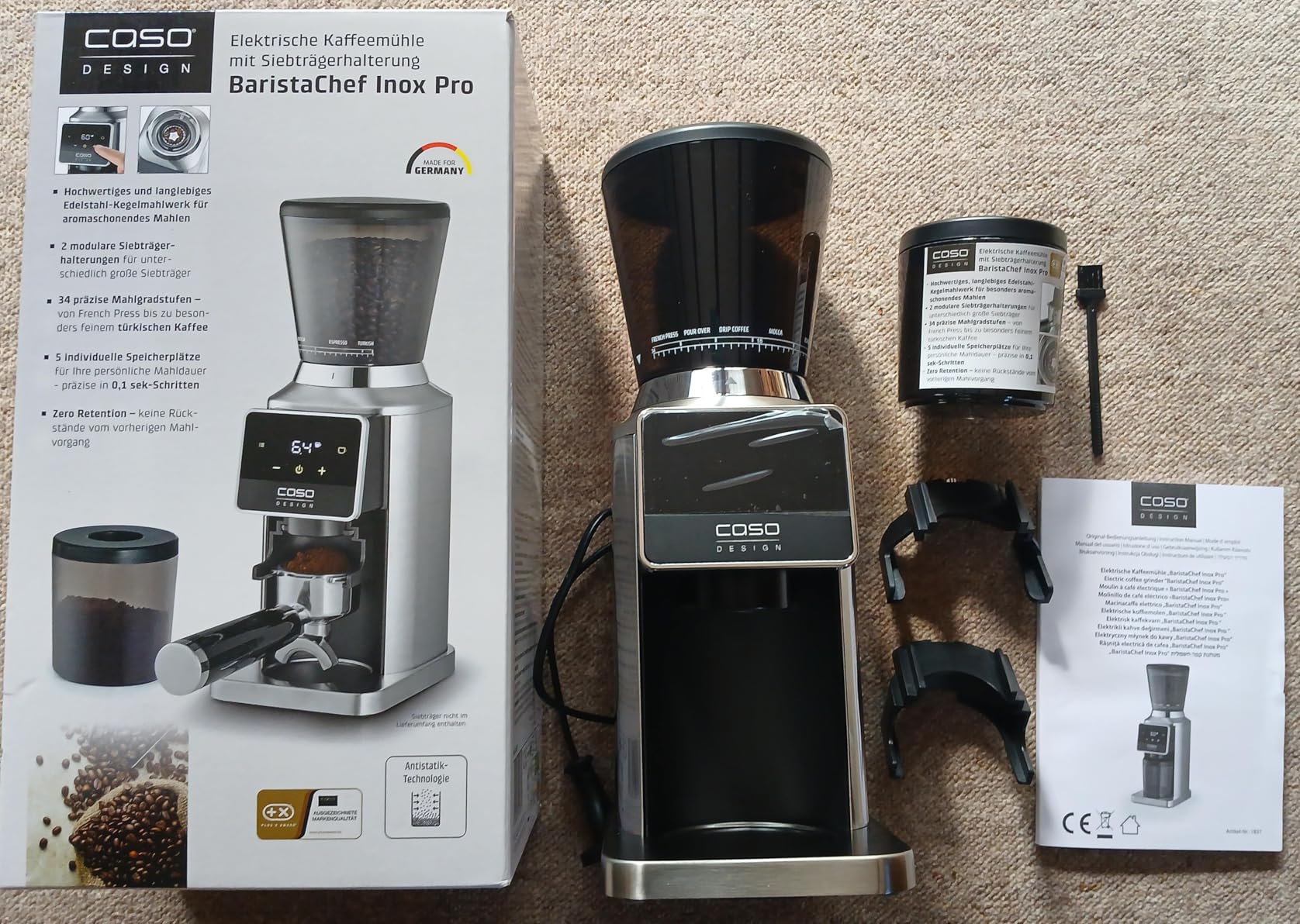 Caso BaristaChef Inox Pro Kaffeemühle Edelstahl 320 g