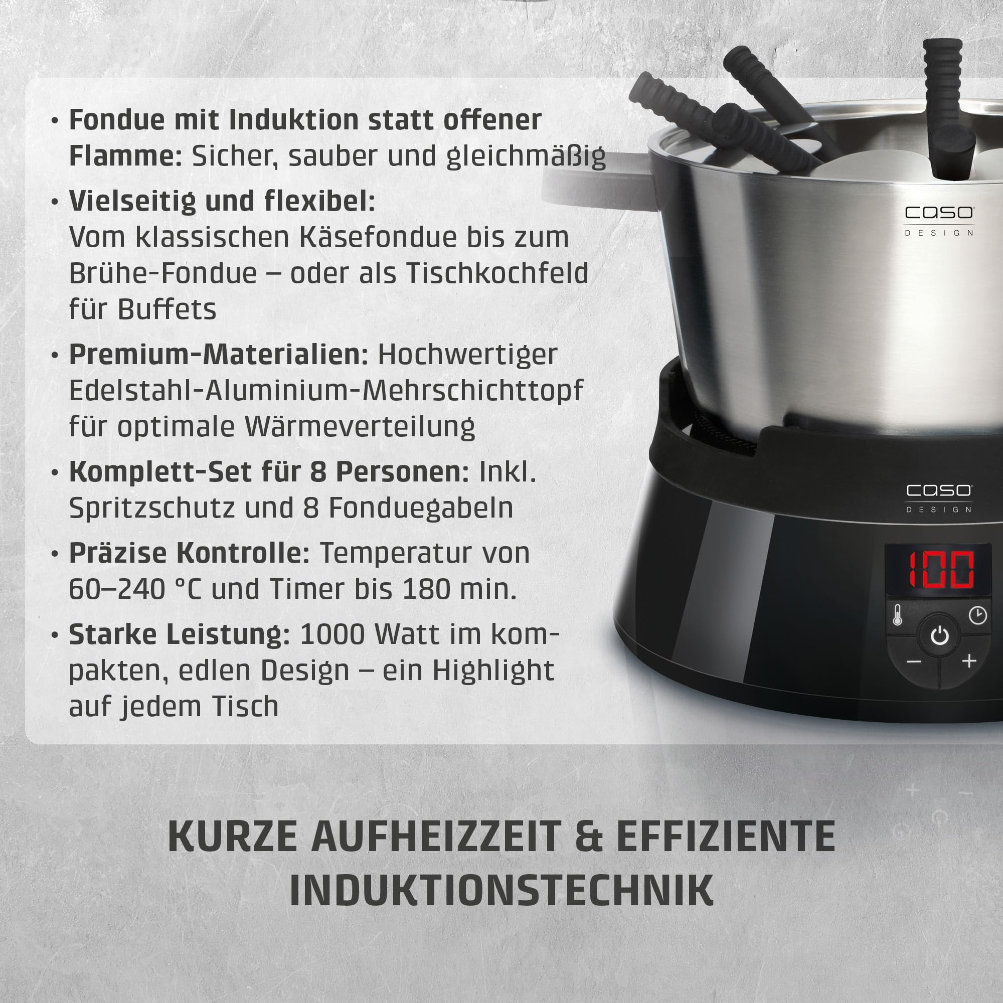 Caso Induktions Fondue 8 Personen Schwarz