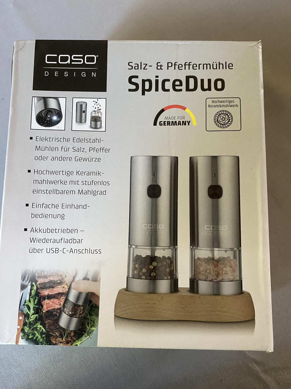 Caso SpiceDuo Salz- & Pfeffermühle Set Edelstahl USB-C 2er