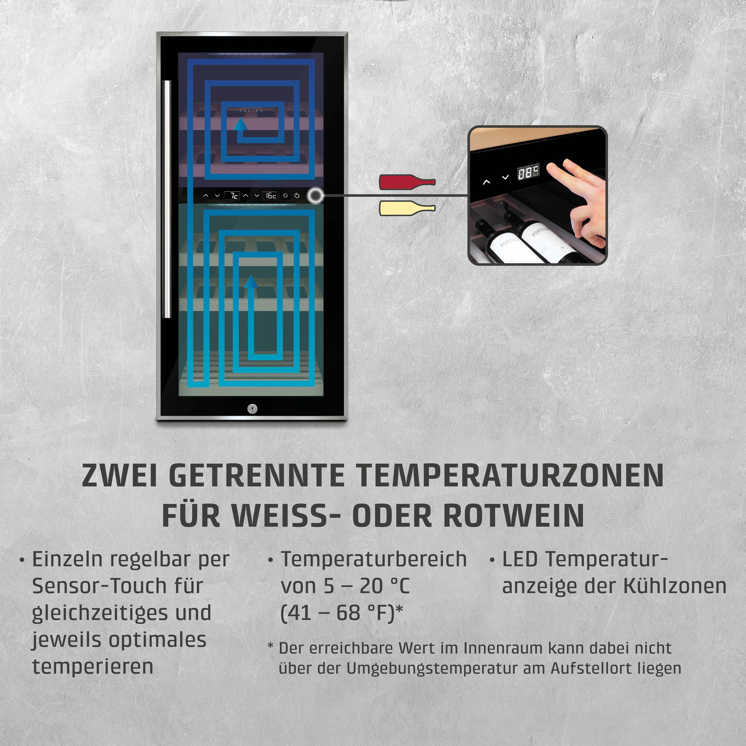 CASO WineComfort 24 black Weinkühlschrank 24 Flaschen 2 Zonen