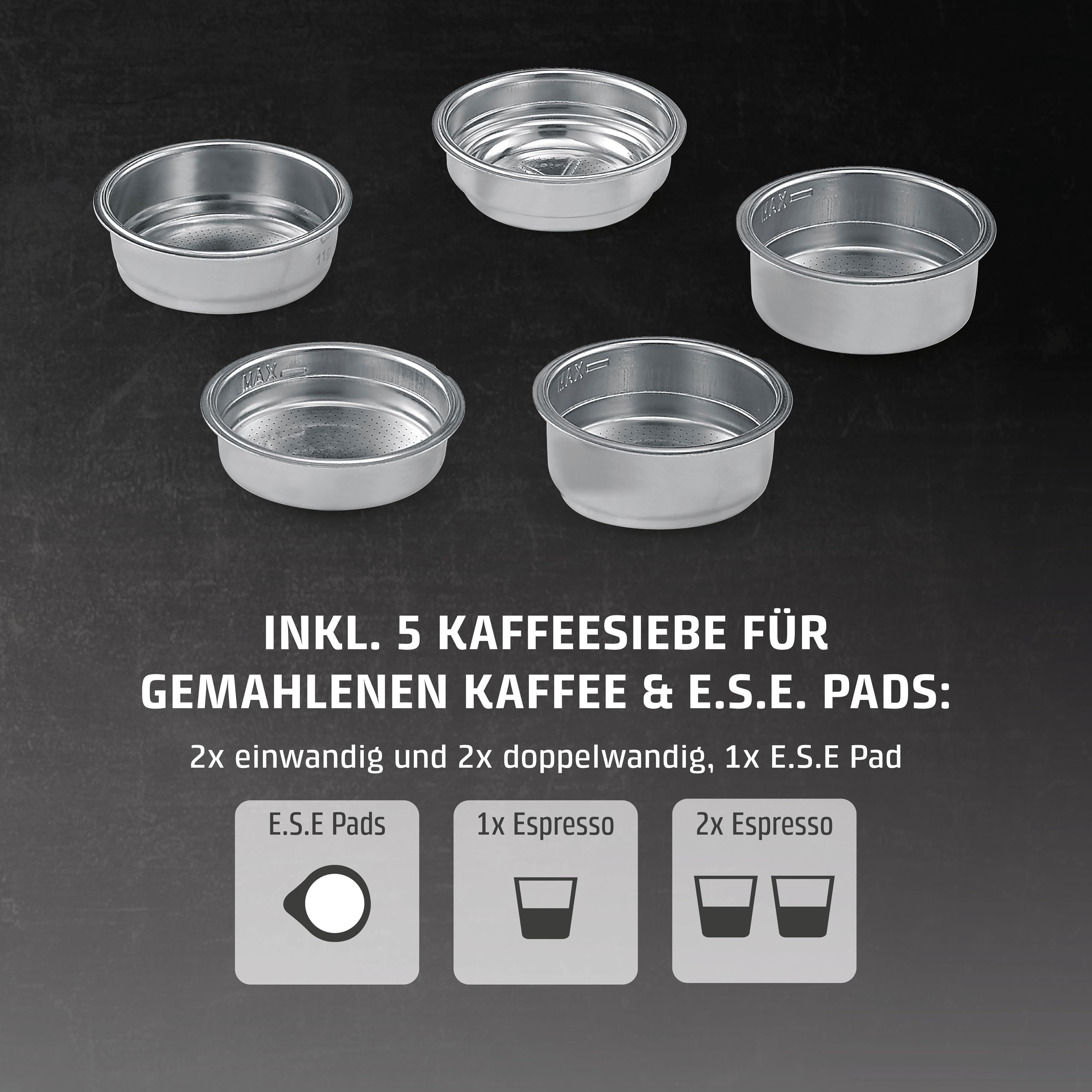 Caso Espresso Gourmet Latte Siebträgermaschine Silber Modern