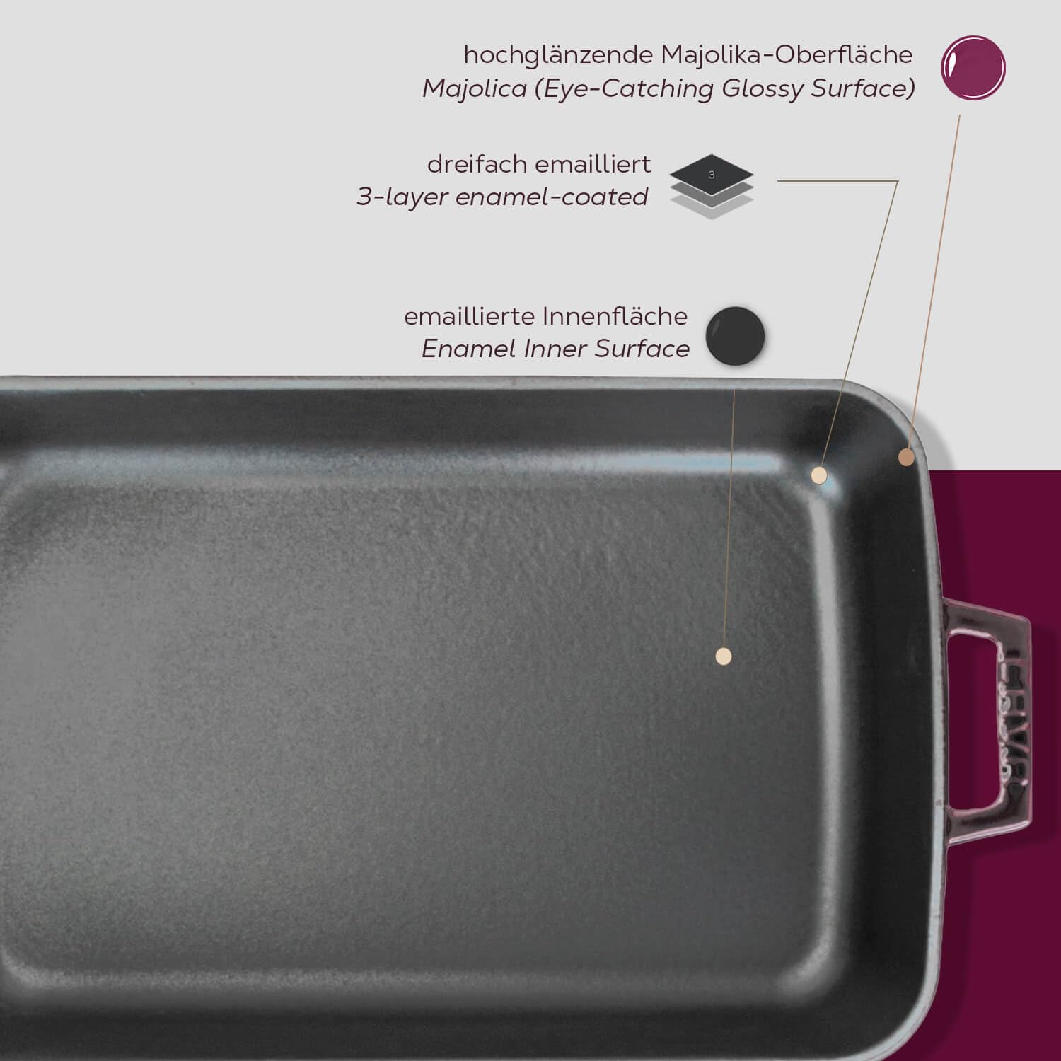 Lava Signature Series Bräter 26x40 Lila Gusseisen Auflaufform Induktion