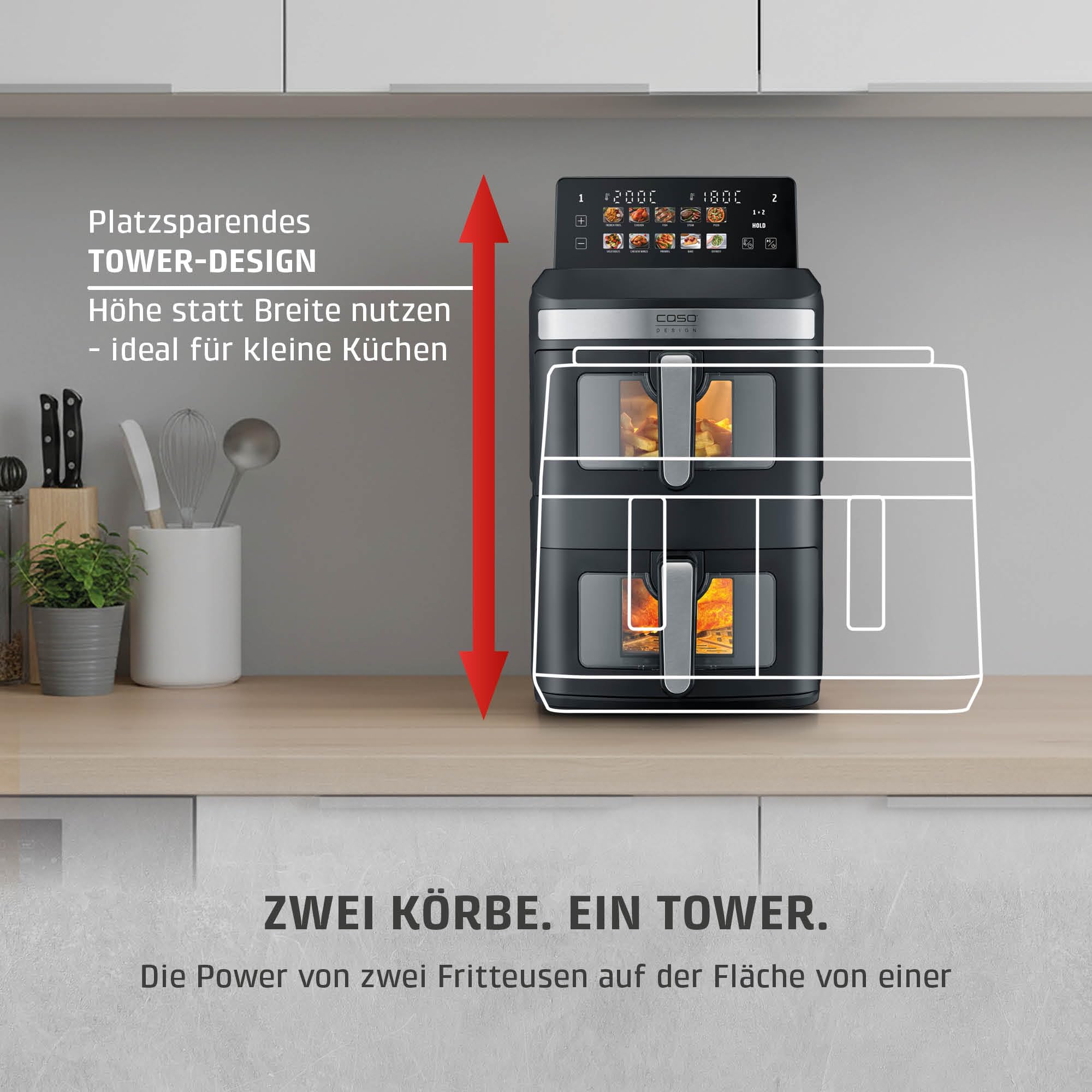 CASO AirFry Duo Tower Heißluftfritteuse 12,4 L Doppel Keramik