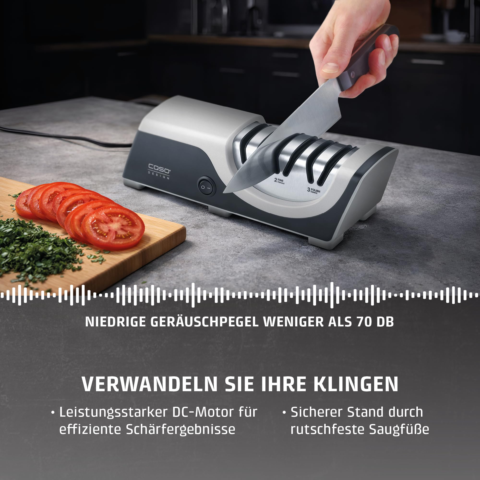 CASO DiamondSharp Messerschärfer elektrisch Diamant 3-Stufen