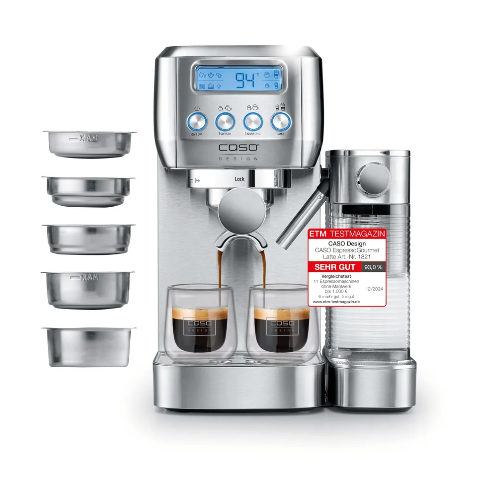Caso Espresso Gourmet Latte Siebträgermaschine Silber Modern