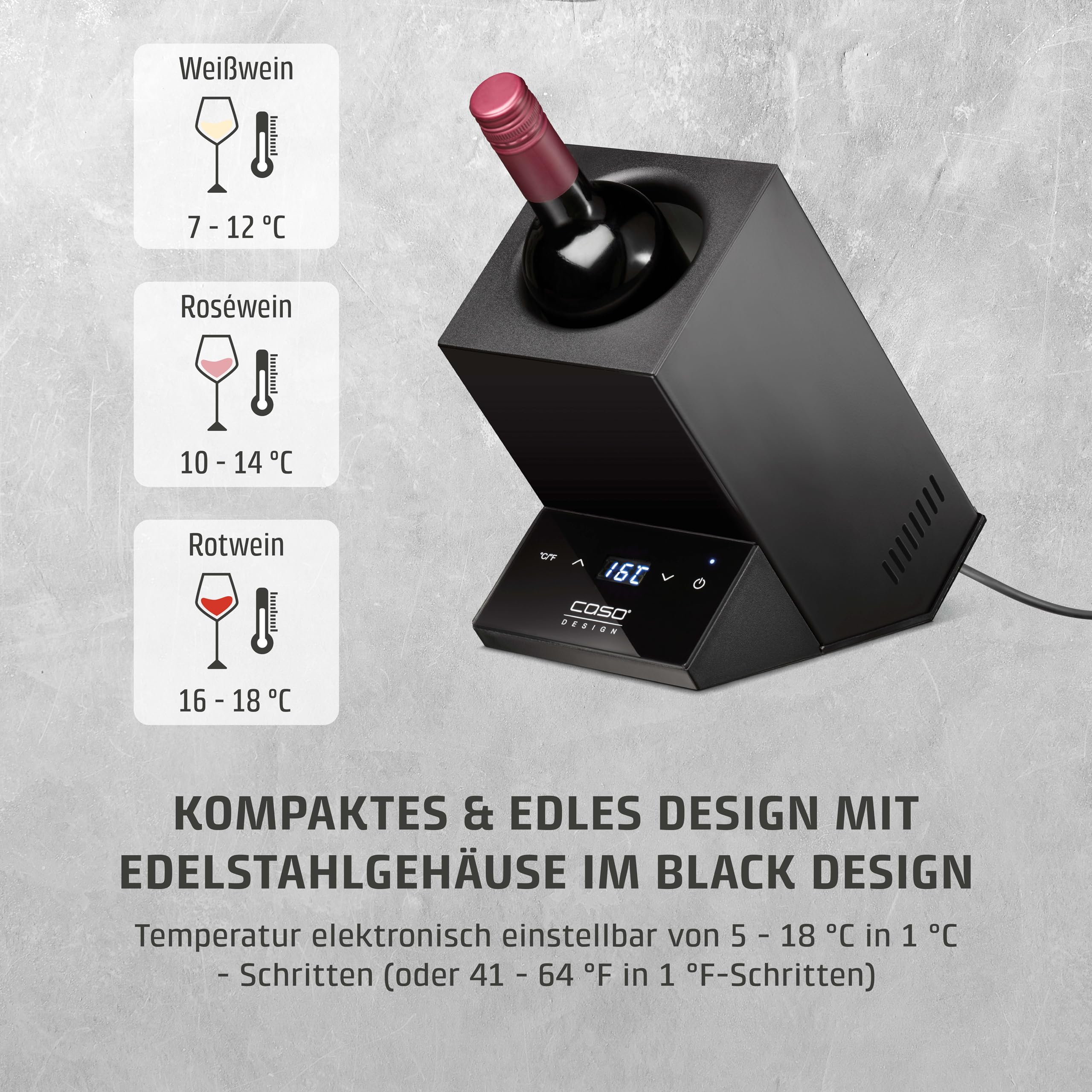 Caso WineCase One Black Weinkühler 5-18°C