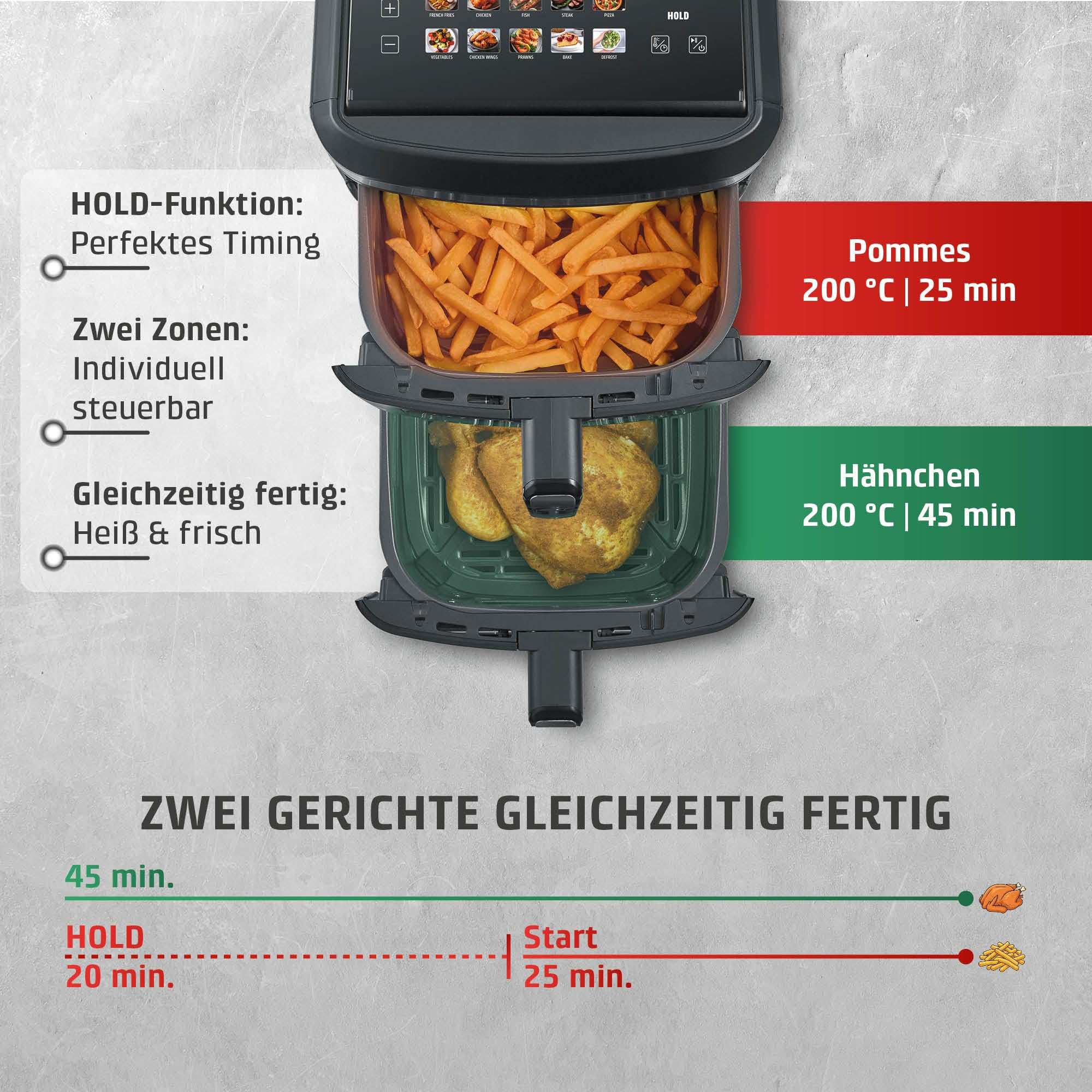 CASO AirFry Duo Tower Heißluftfritteuse 12,4 L Doppel Keramik