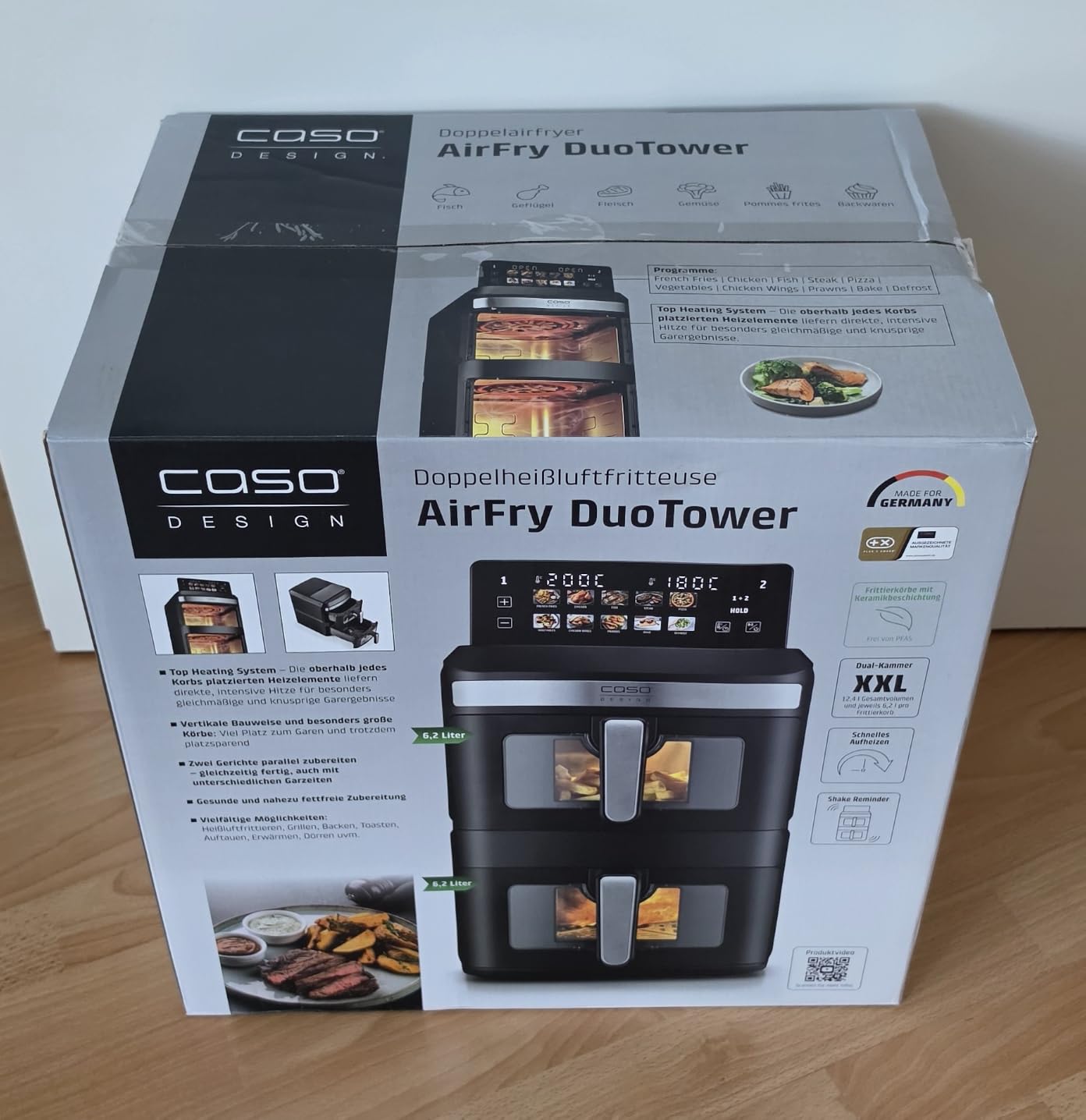 CASO AirFry Duo Tower Heißluftfritteuse 12,4 L Doppel Keramik