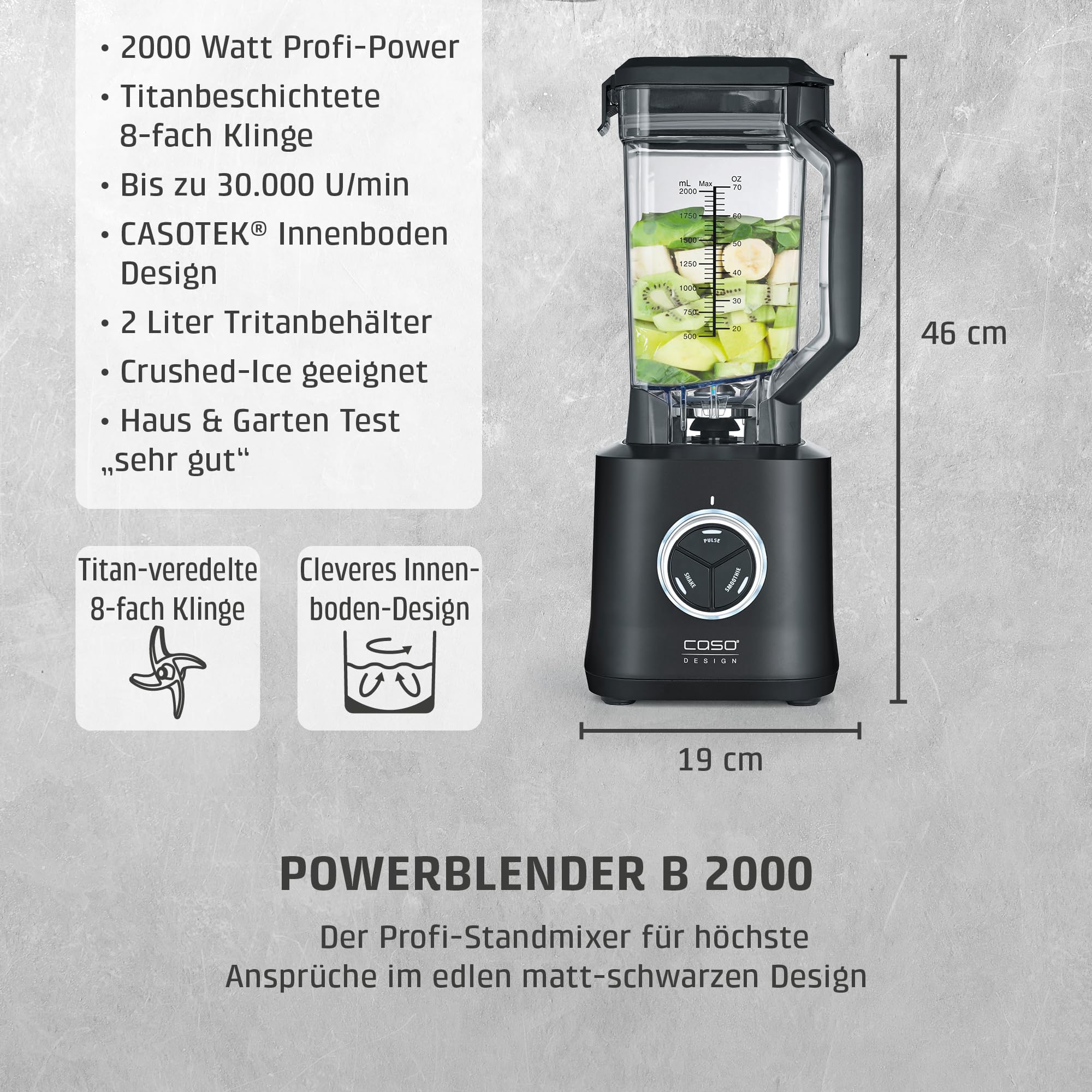 CASO B 2000 PowerBlender Standmixer 2000W 2 L Titan