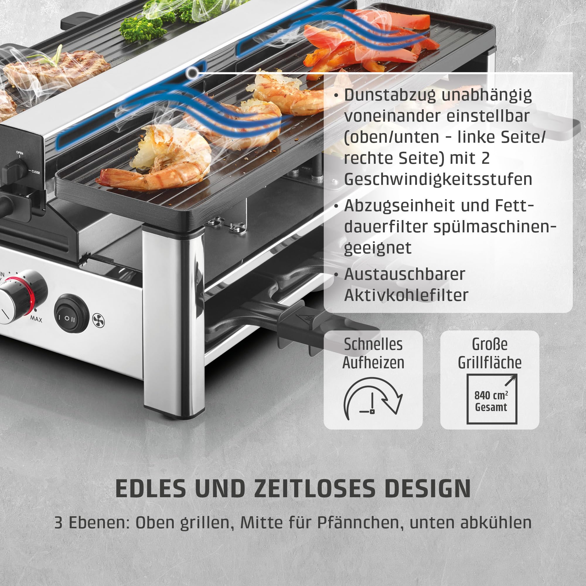 Caso Raclette AirClean Raclettegrill 8 Personen 1500 W Edelstahl