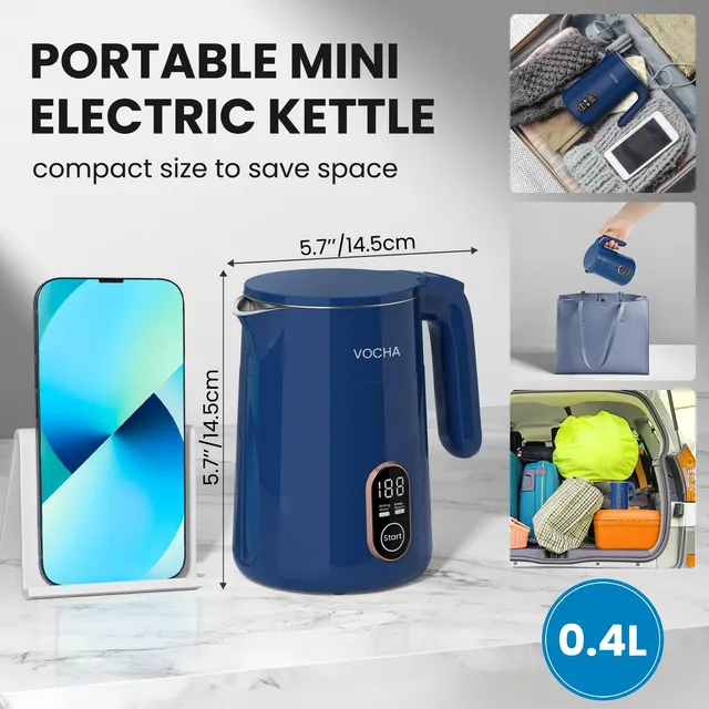 Vocha Electric Kettle Mini Wasserkocher 0,4L Blau 450W