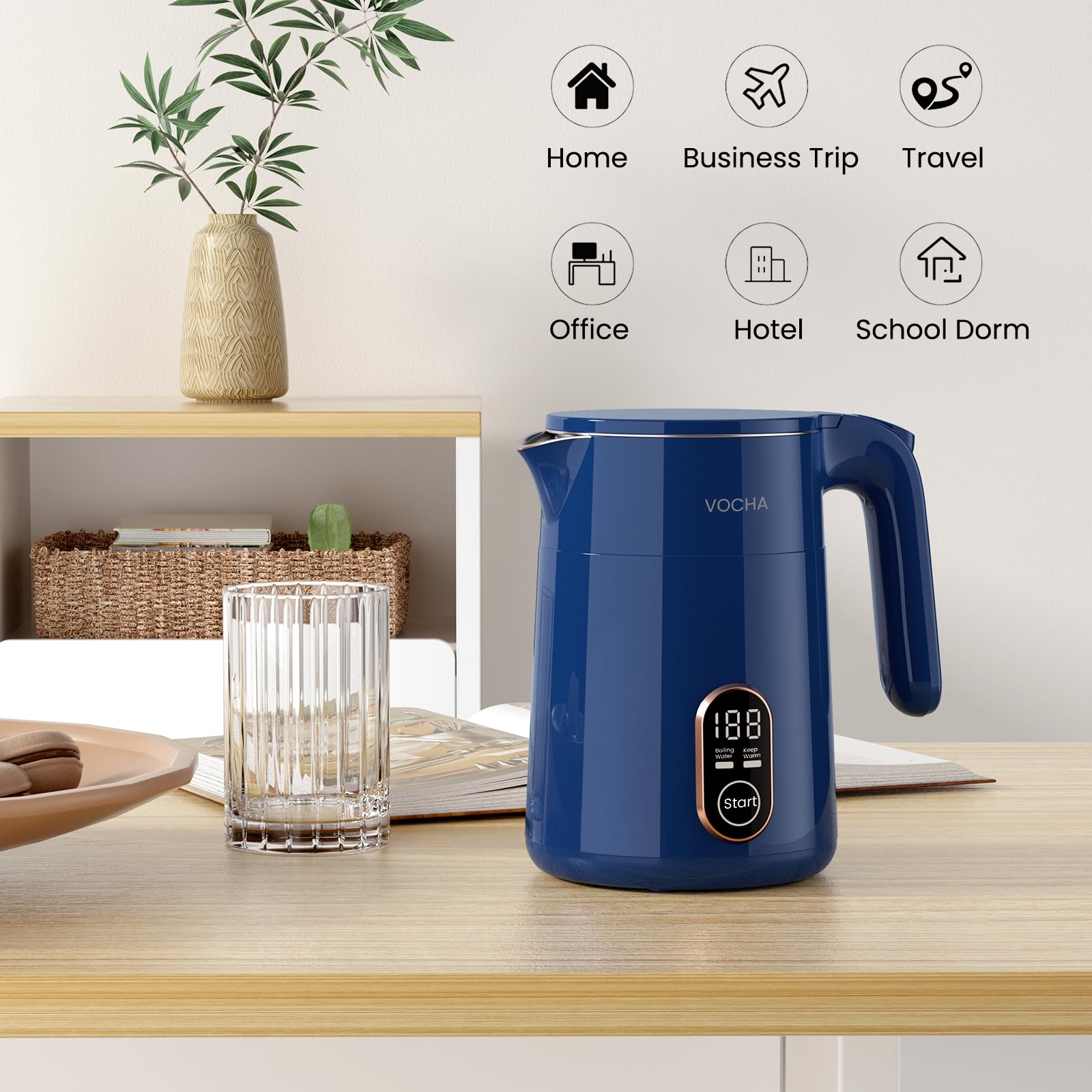 Vocha Electric Kettle Mini Wasserkocher 0,4L Blau 450W
