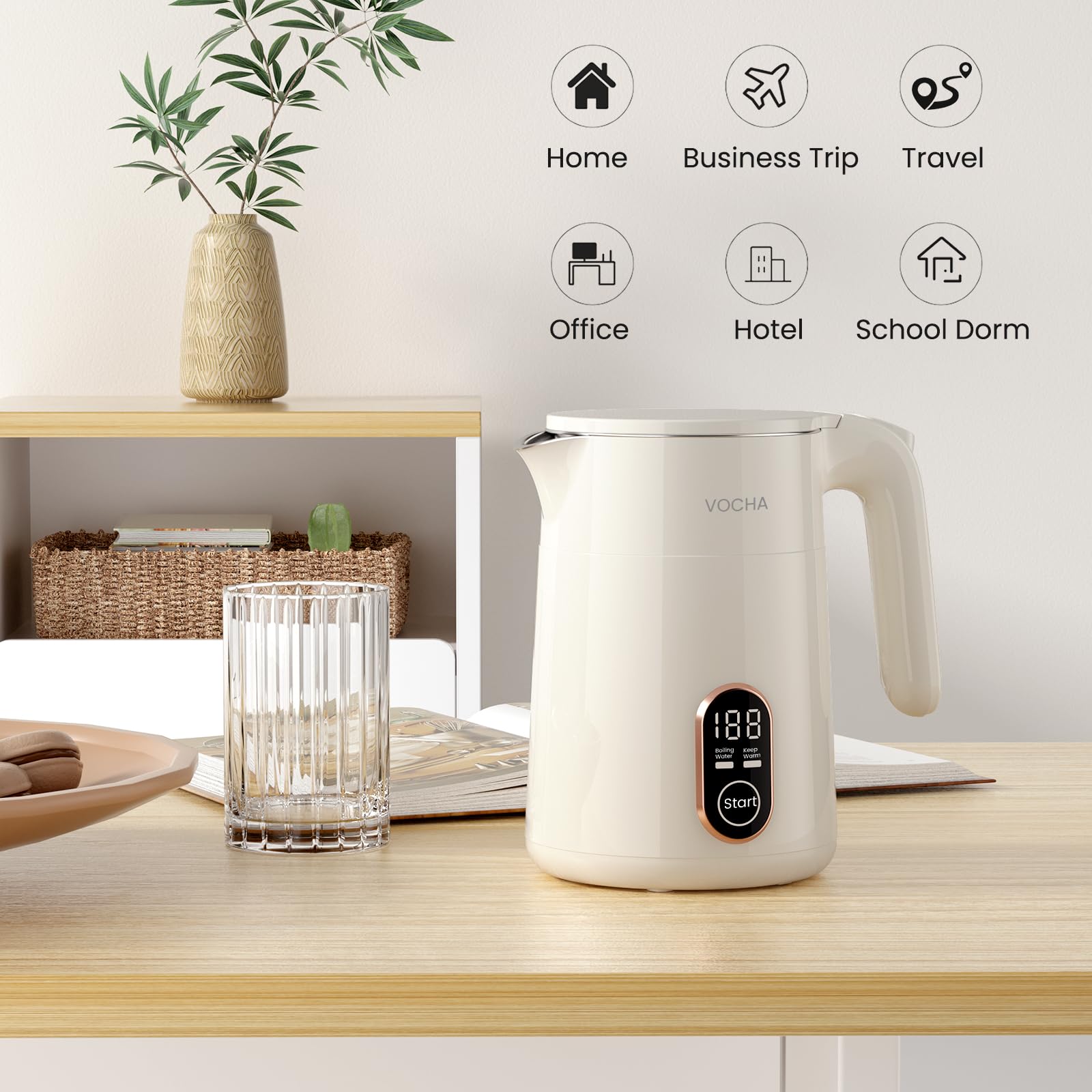 Vocha Mini Wasserkocher 0,4 L Warmhaltefunktion Weiß