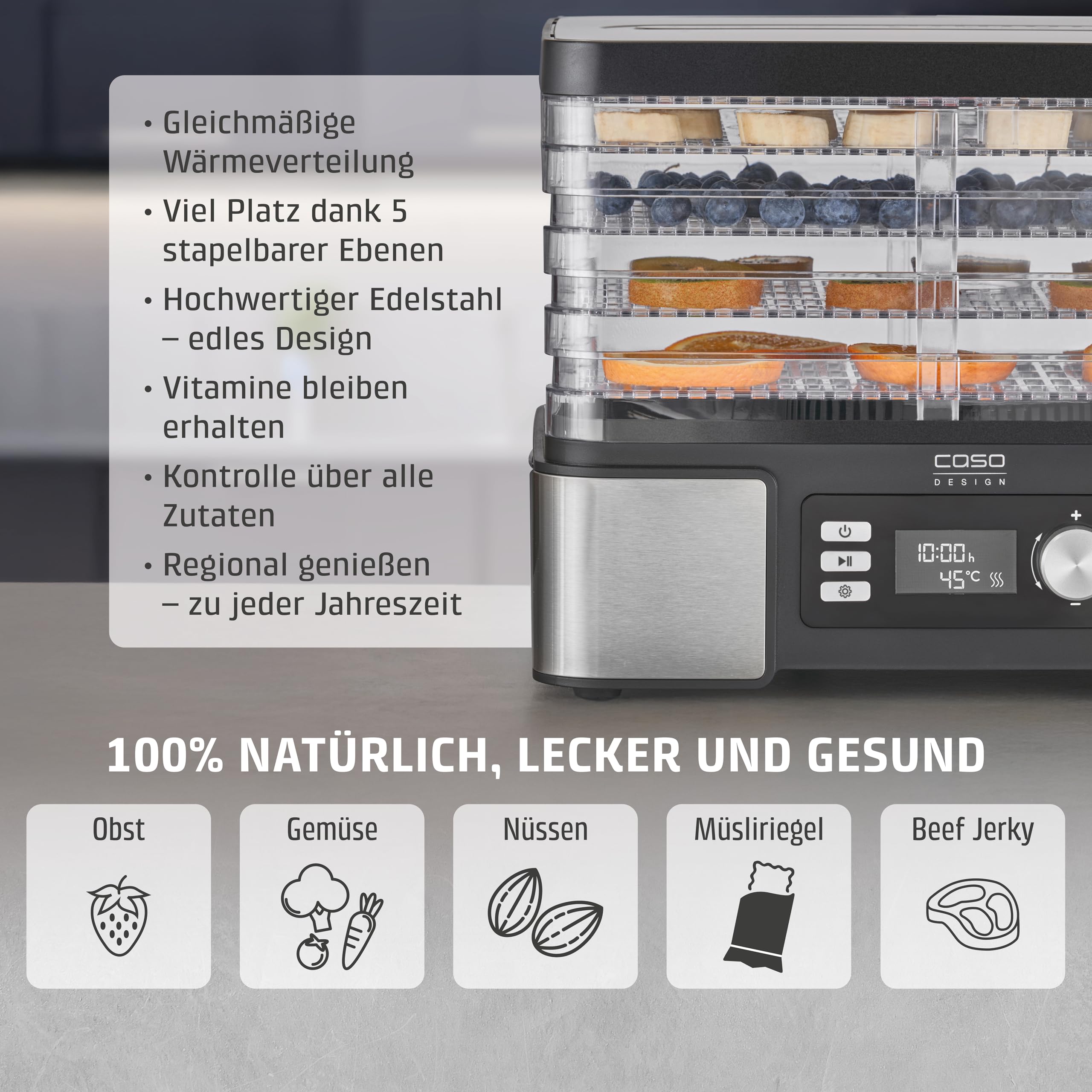 Caso DH 450 Dörrautomat 5 Ebenen mit Timer 30-70 °C
