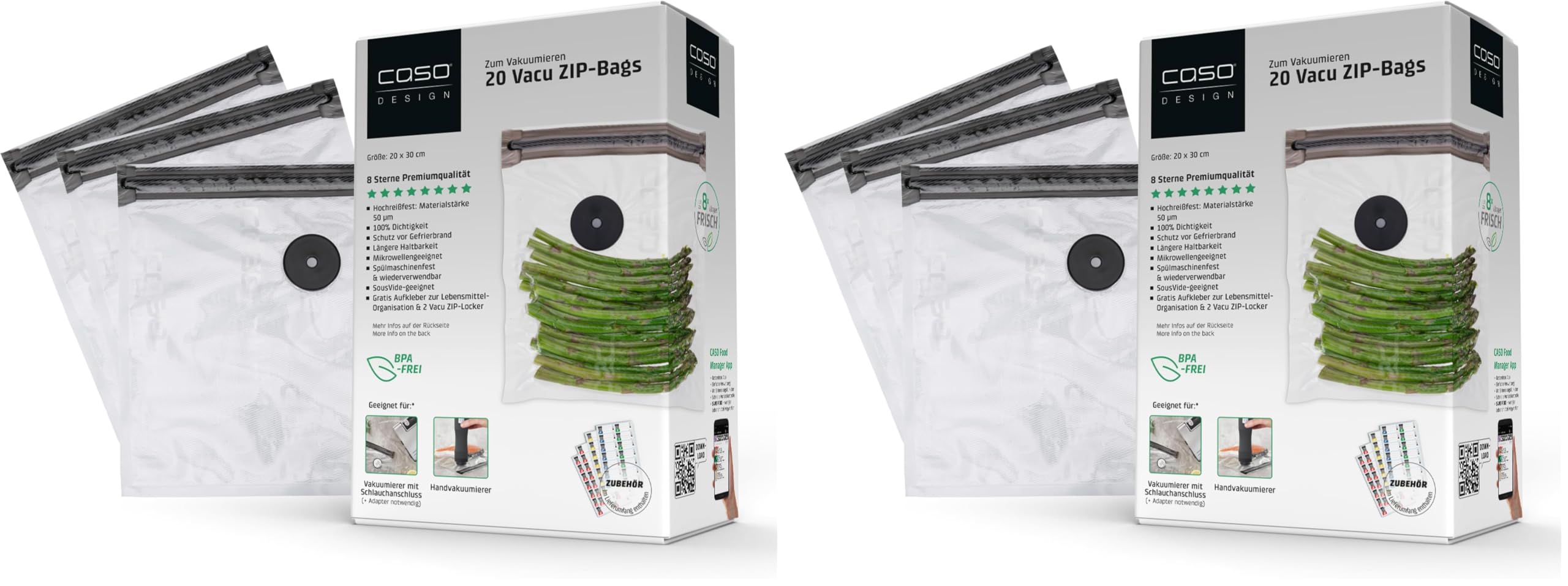 CASO Vacu ZIP-Beutel 26x35 cm Vakuumbeutel 20 Stück