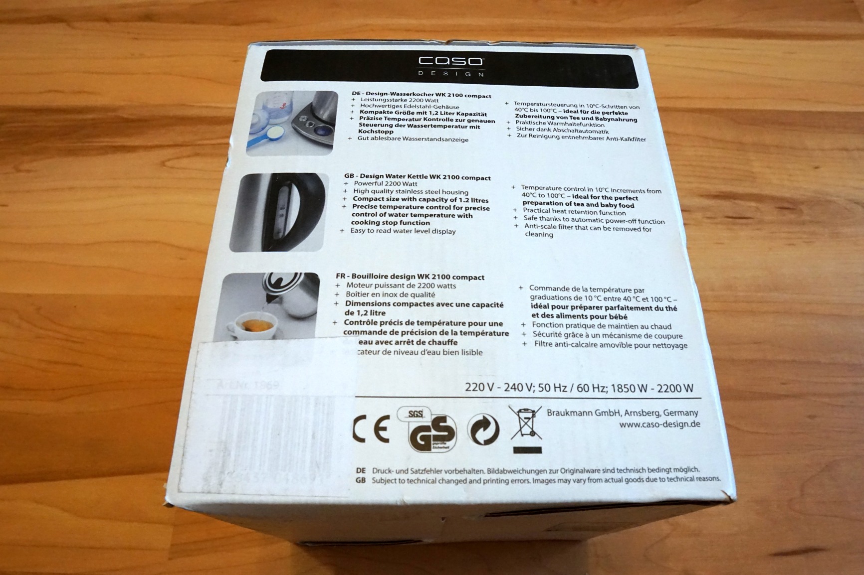 CASO WK 2100 compact Wasserkocher 1,2L 2200W