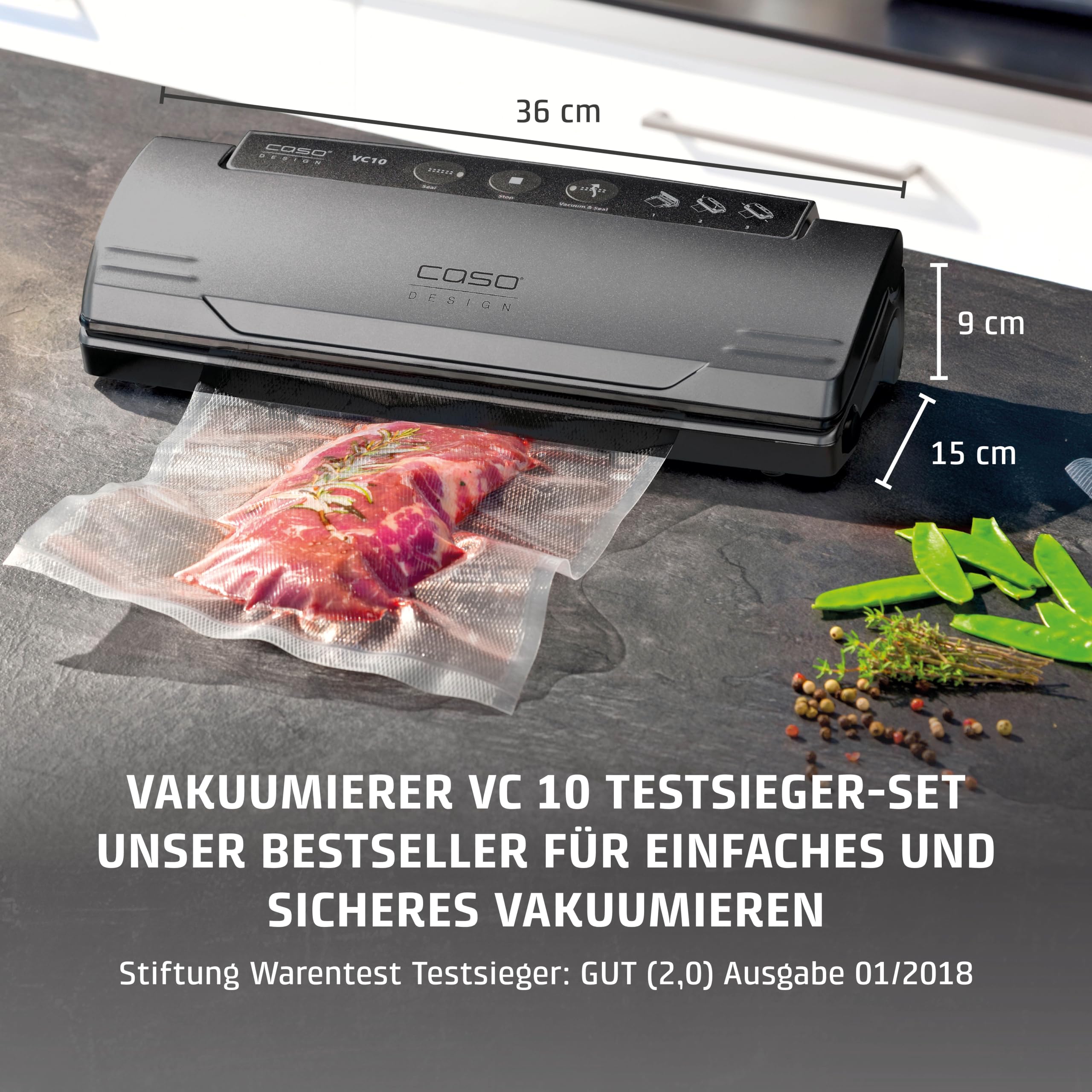 Caso VC 10 Testsieger Vakuumierer 30 cm Sous Vide Beutel