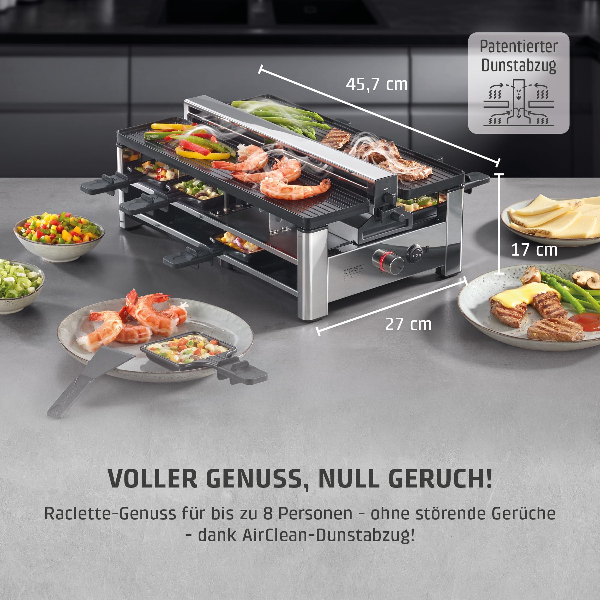 Caso Raclette AirClean Raclettegrill 8 Personen 1500 W Edelstahl