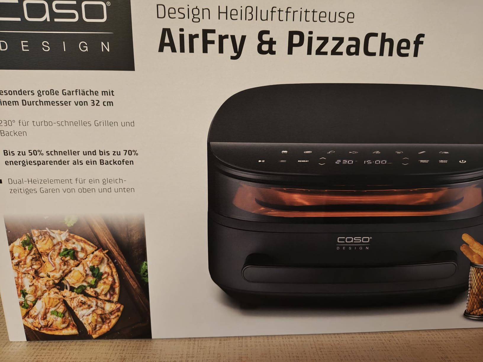 CASO AirFry PizzaChef Heißluftfritteuse 6 L Pizza 30cm
