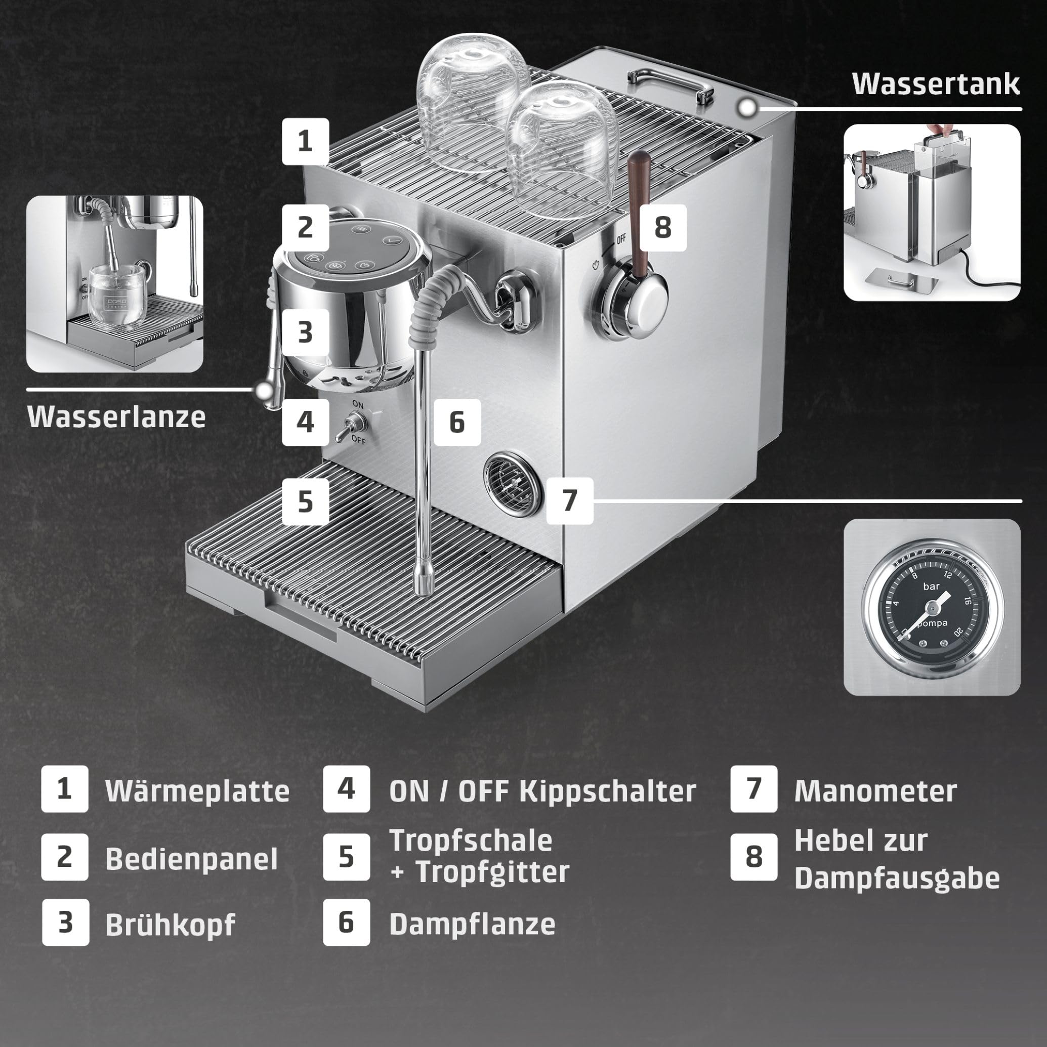Caso EspressoGourmet Advanced Siebträgermaschine 19 bar 2 L