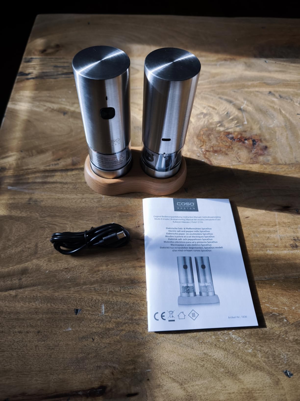 Caso SpiceDuo Salz- & Pfeffermühle Set Edelstahl USB-C 2er