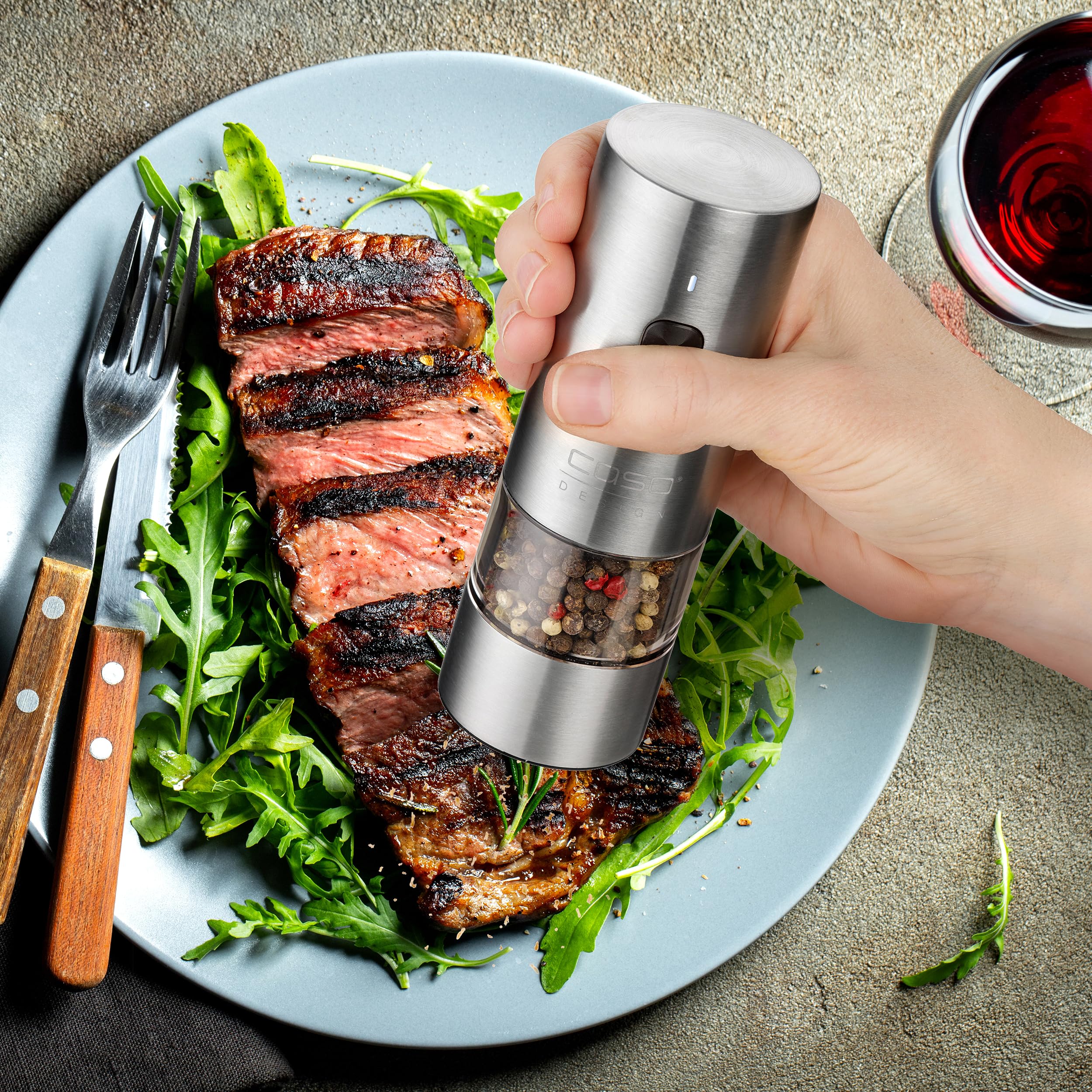 Caso SpiceDuo Salz- & Pfeffermühle Set Edelstahl USB-C 2er